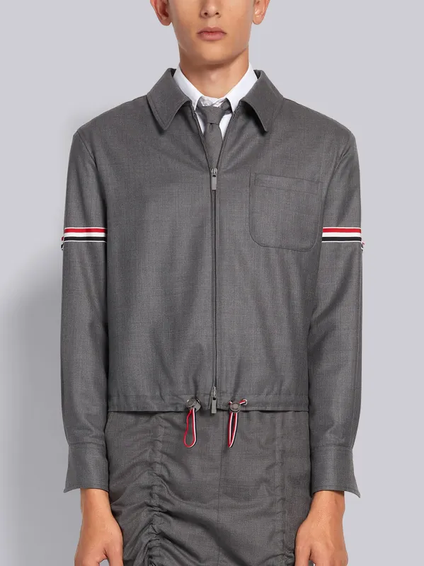 Medium Grey Super 120s Wool Twill Armband Zip-up Shirt Jacket sold by Thom Browne