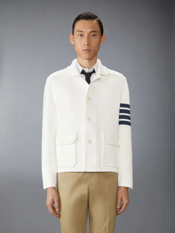 COTTON CASHMERE INTERLOCK 4-BAR POLO COLLAR JACKET sold by Thom Browne