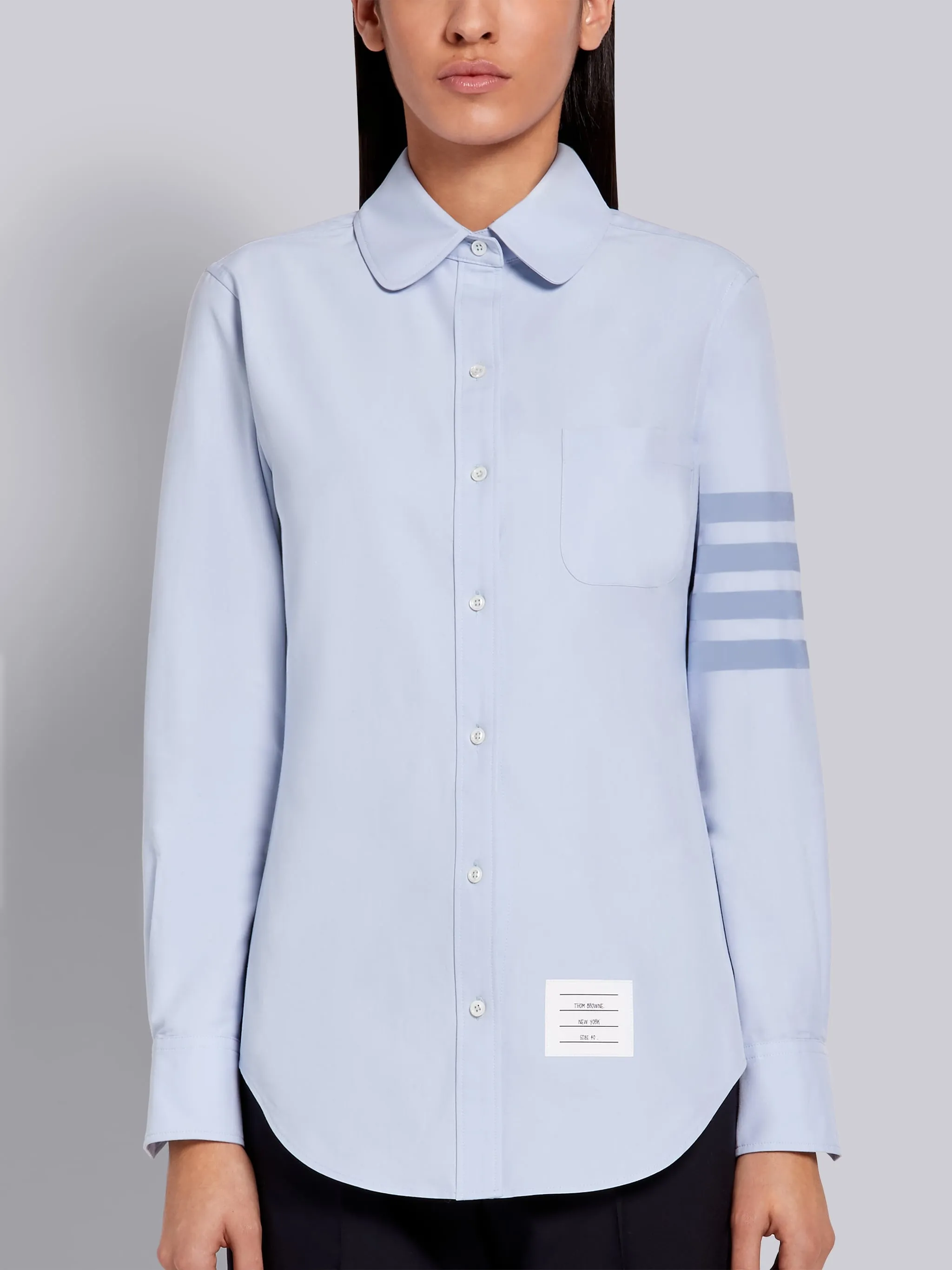 SUPIMA COTTON OXFORD SATIN WEAVE 4-BAR LONG SLEEVE ROUND COLLAR SHIRT sold by Thom Browne product image thumbnail 2
