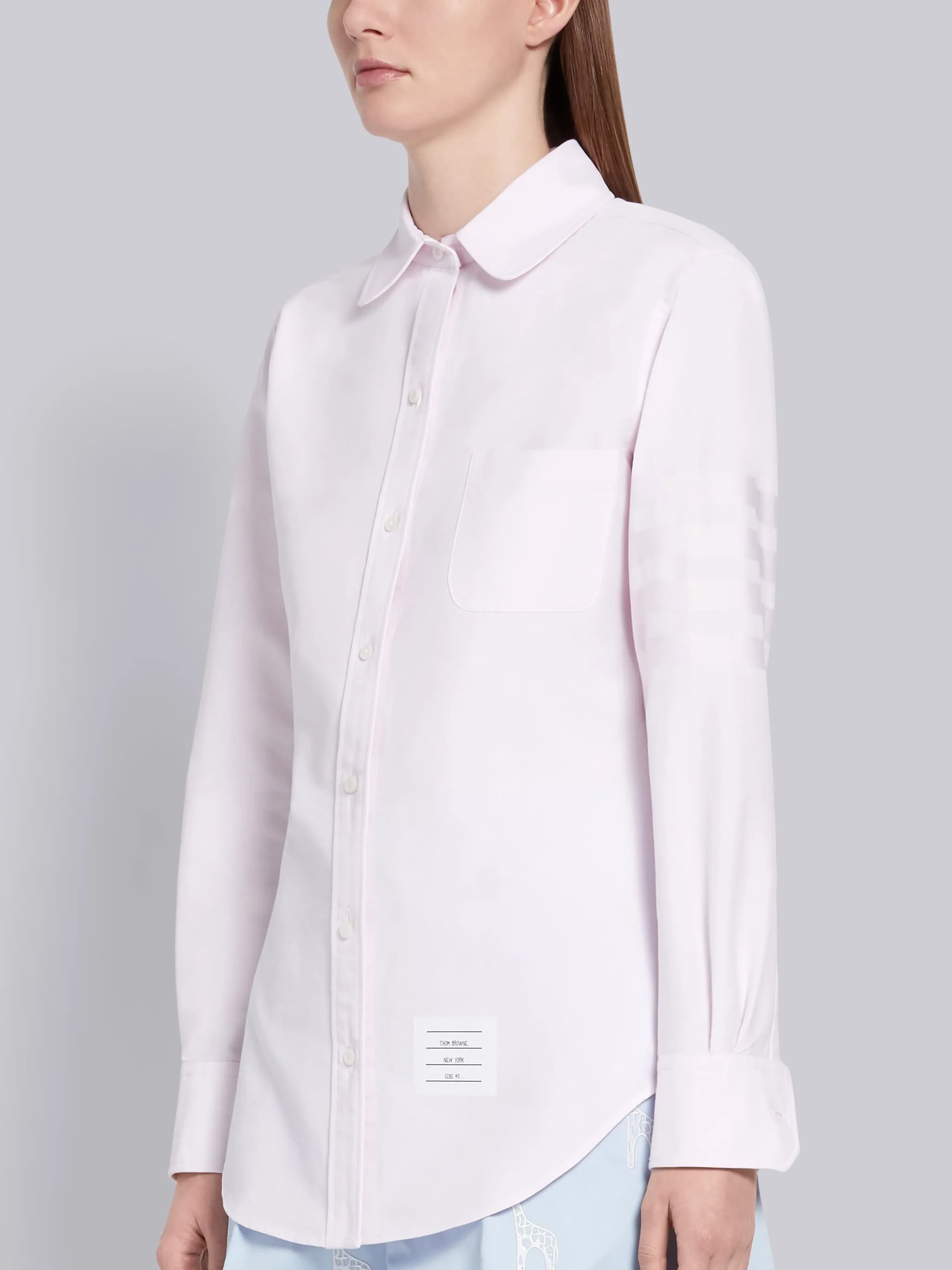 SUPIMA COTTON OXFORD SATIN WEAVE 4-BAR LONG SLEEVE ROUND COLLAR SHIRT sold by Thom Browne product image thumbnail 3