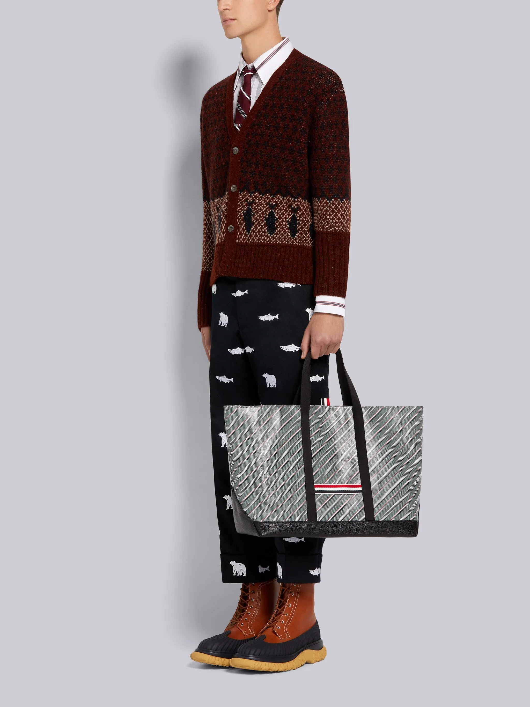 STRIPED LEATHER-TRIM TOTE BAG sold by Thom Browne product image thumbnail 2
