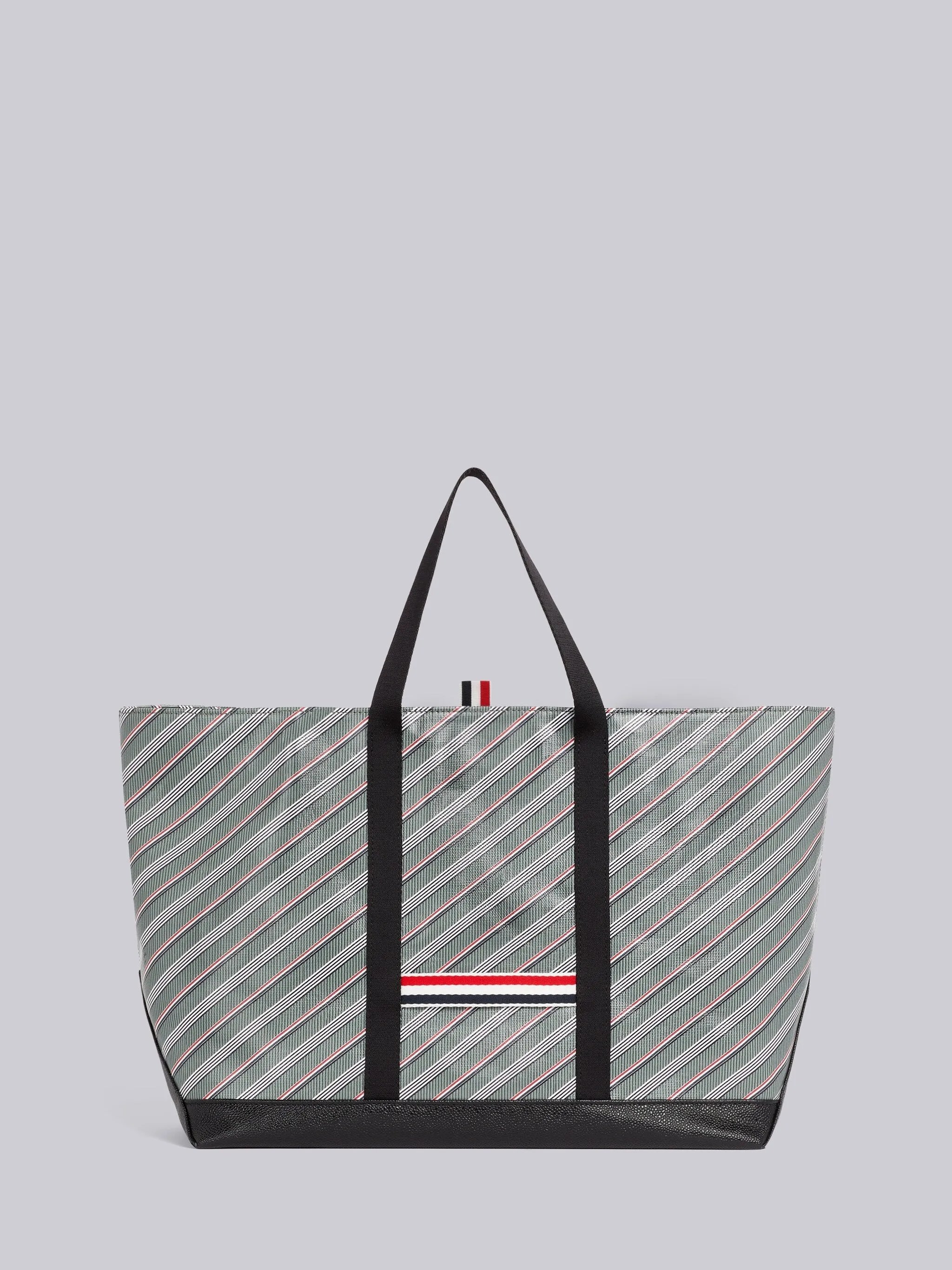 STRIPED LEATHER-TRIM TOTE BAG sold by Thom Browne