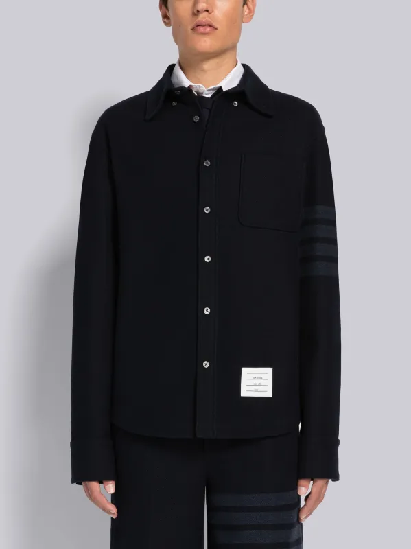 DOUBLE FACE TECH TWILL 4-BAR BUTTON DOWN SHIRT JACKET sold by Thom Browne