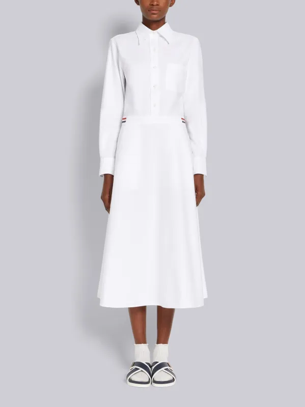 WHITE OXFORD HIGH WAISTED A-LINE BELOW THE KNEE SHIRTDRESS sold by Thom Browne