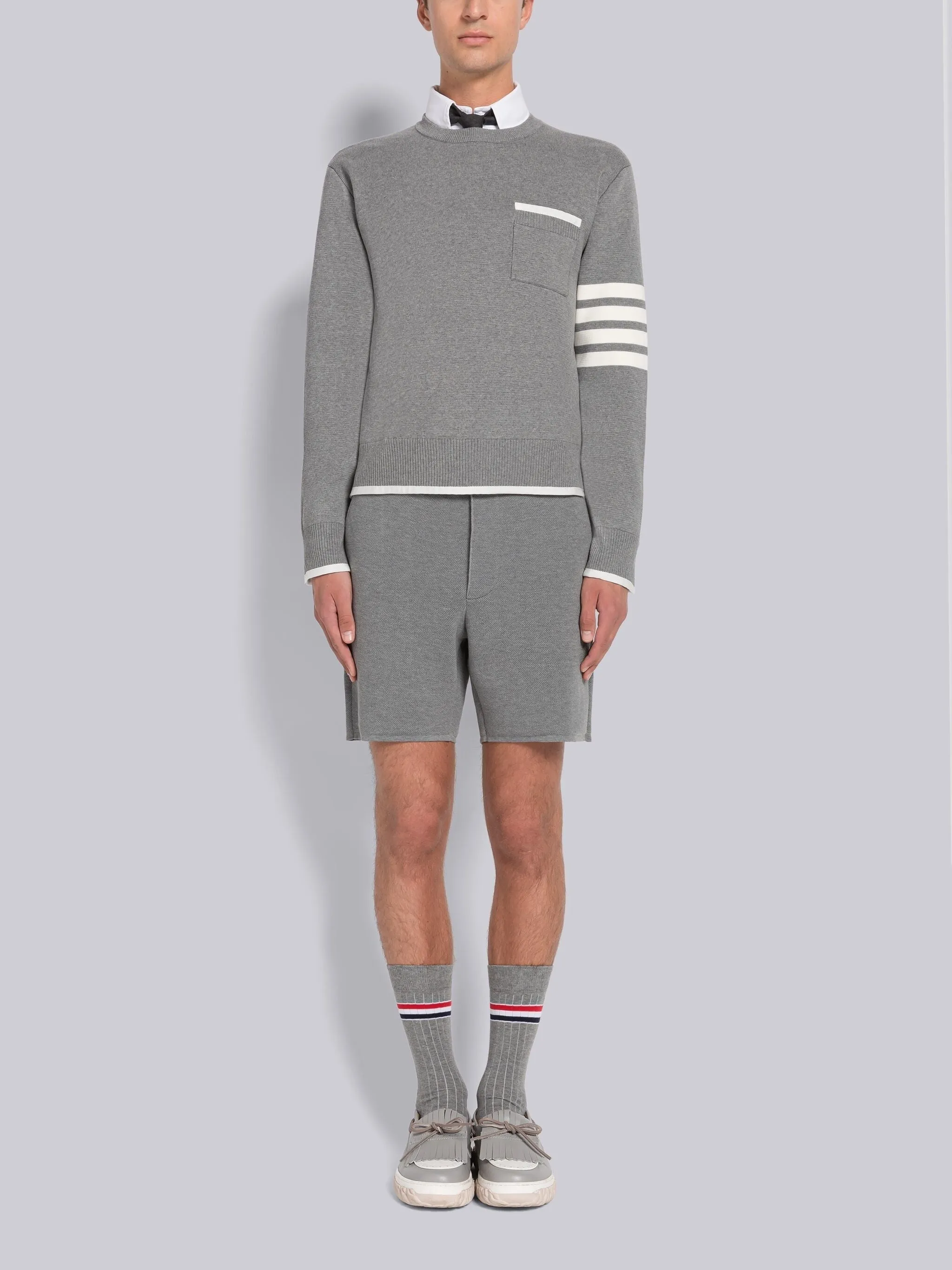 MILANO STITCH TIPPING 4-BAR BOXY CREW NECK PULLOVER sold by Thom Browne product image thumbnail 3