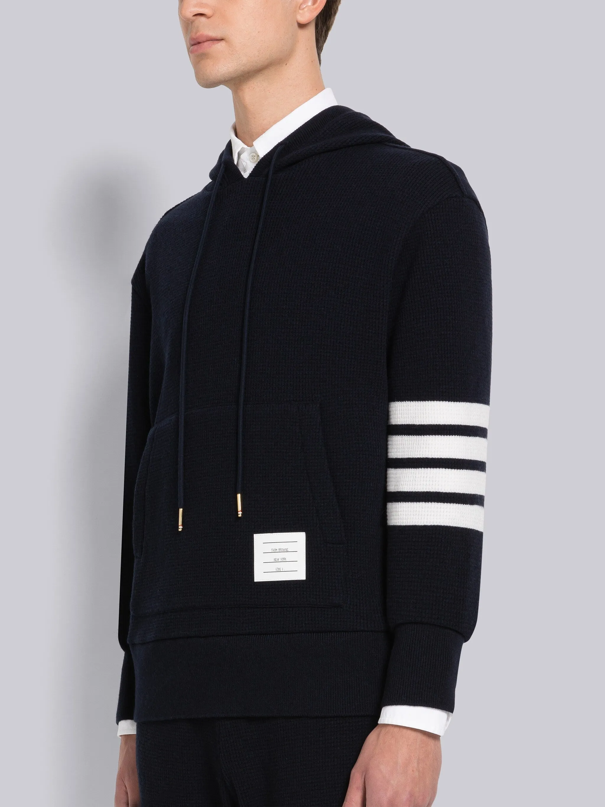 CASHMERE WAFFLE 4-BAR HOODIE PULLOVER sold by Thom Browne product image thumbnail 2