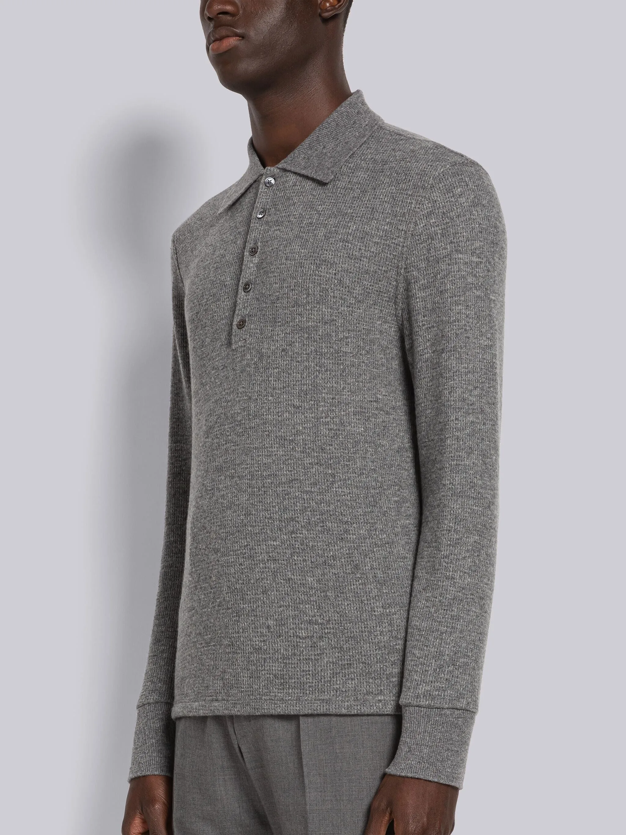 CASHMERE WAFFLE LONG SLEEVE POLO sold by Thom Browne product image thumbnail 2