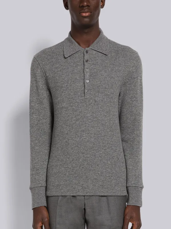 CASHMERE WAFFLE LONG SLEEVE POLO sold by Thom Browne