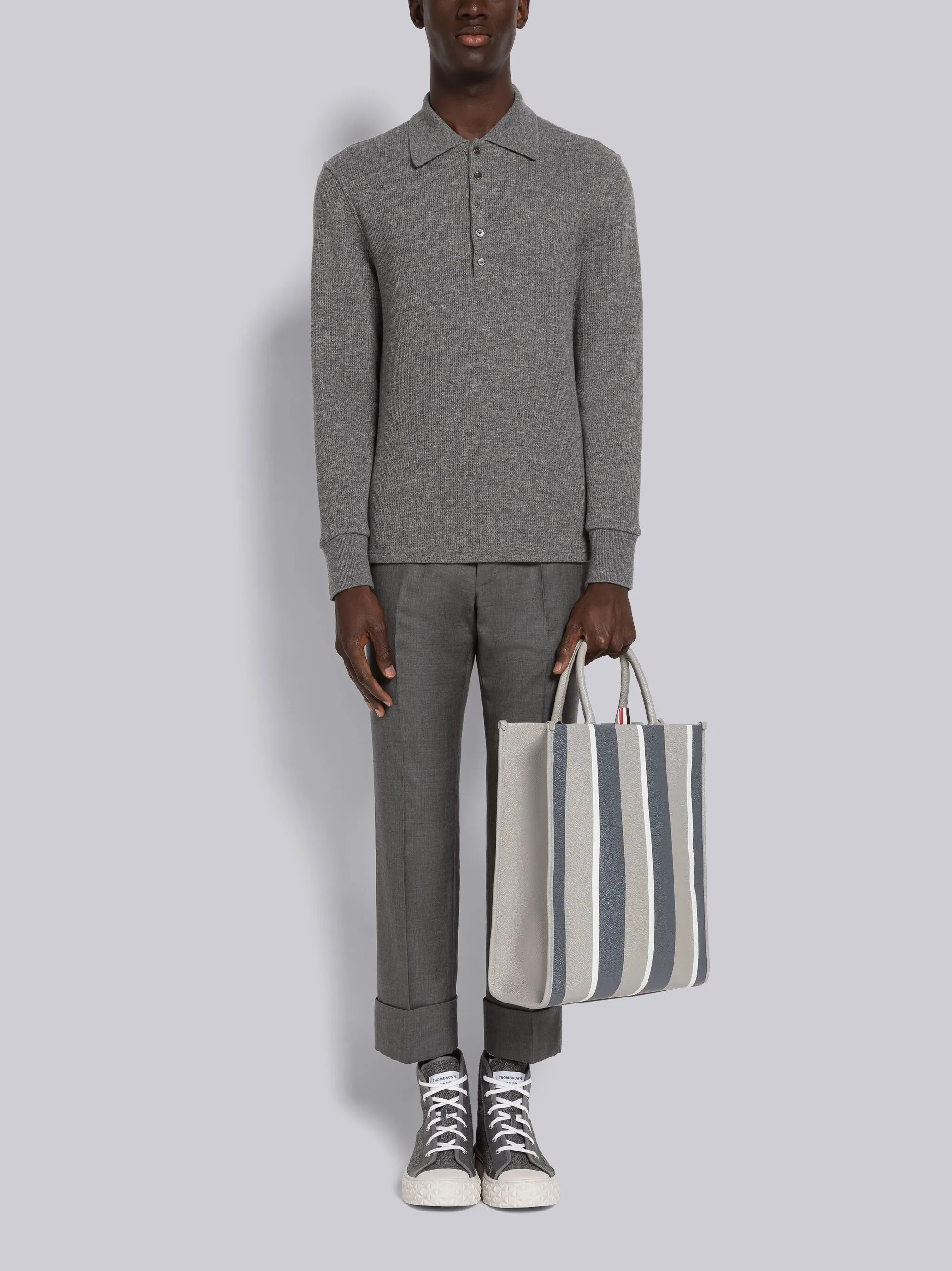 CASHMERE WAFFLE LONG SLEEVE POLO sold by Thom Browne product image thumbnail 5