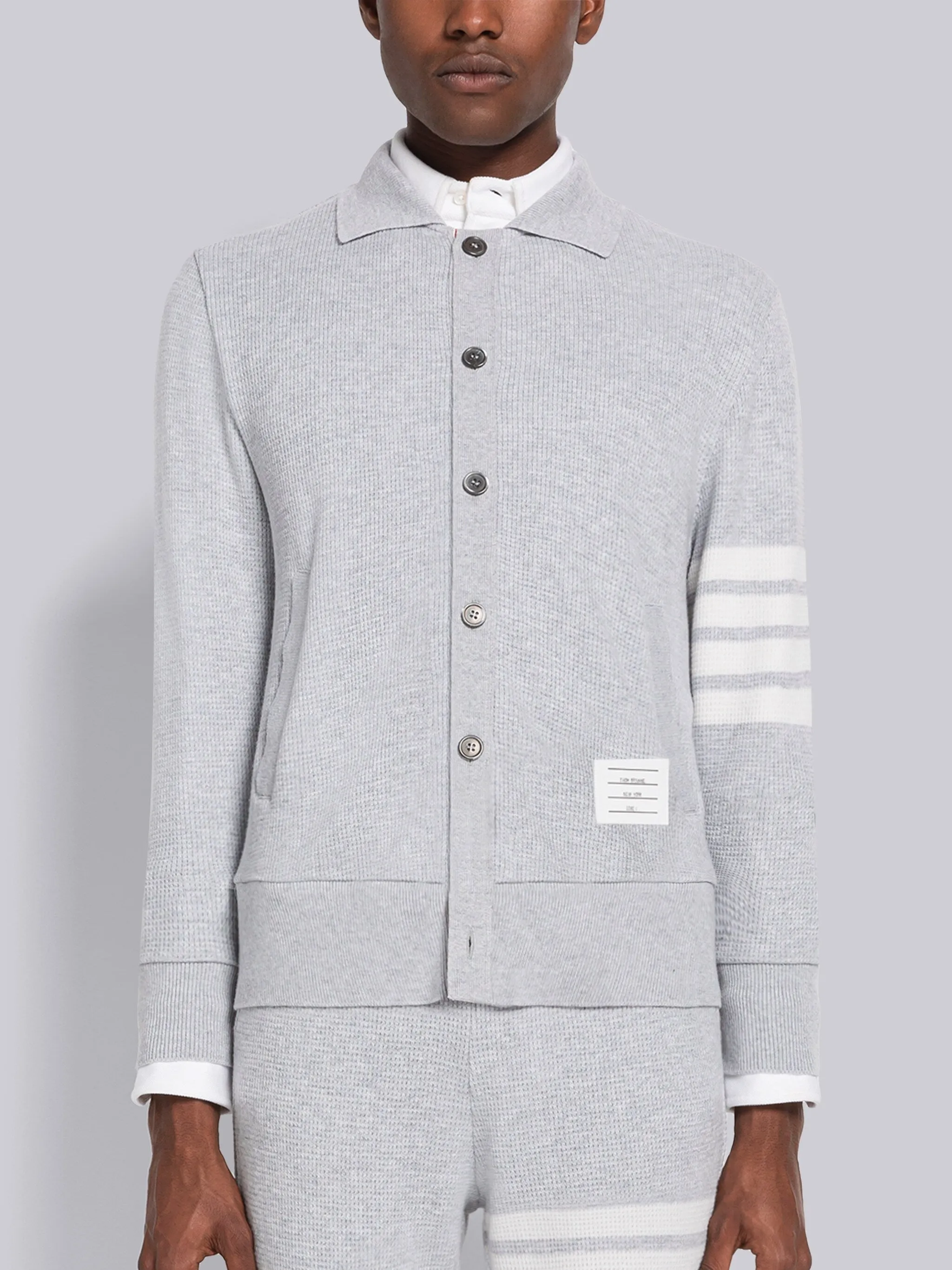CASHMERE WAFFLE 4-BAR CARDIGAN JACKET sold by Thom Browne