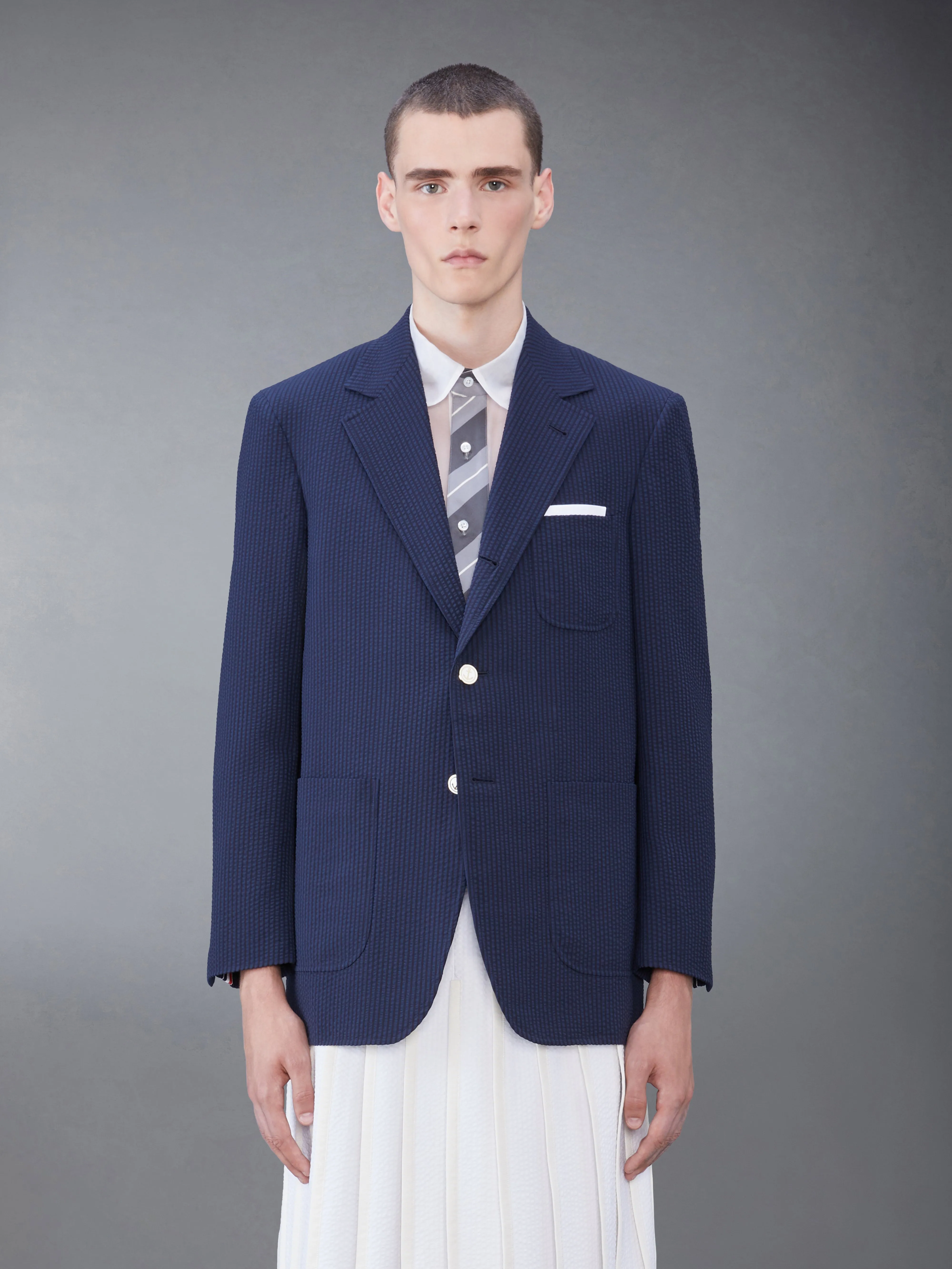 WOOL SEERSUCKER PATCH POCKET SPORT COAT sold by Thom Browne