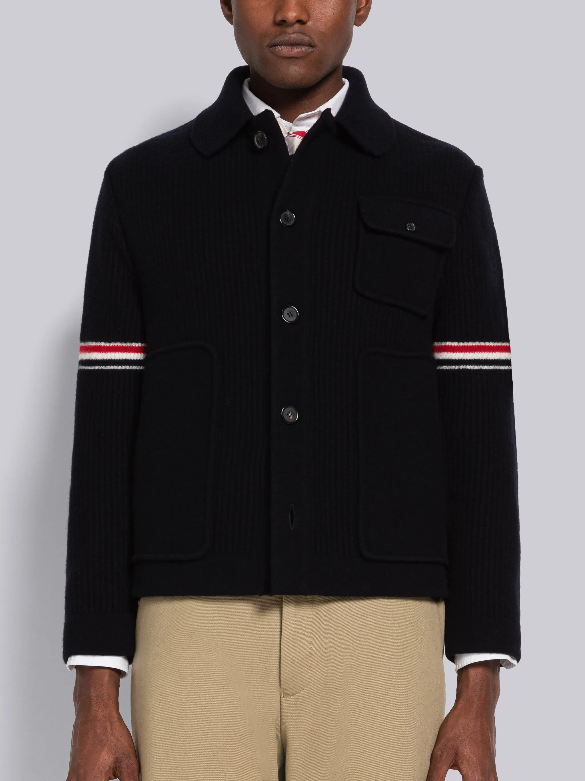 RWB KNITTED CARDIGAN sold by Thom Browne