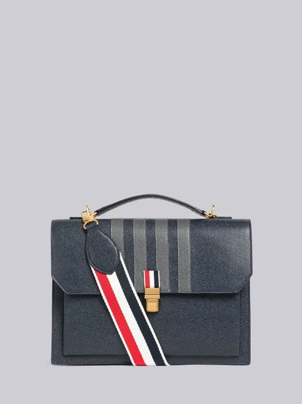 PEBBLE GRAIN LEATHER 4-BAR TOP HANDLE SCHOOL BAG sold by Thom Browne