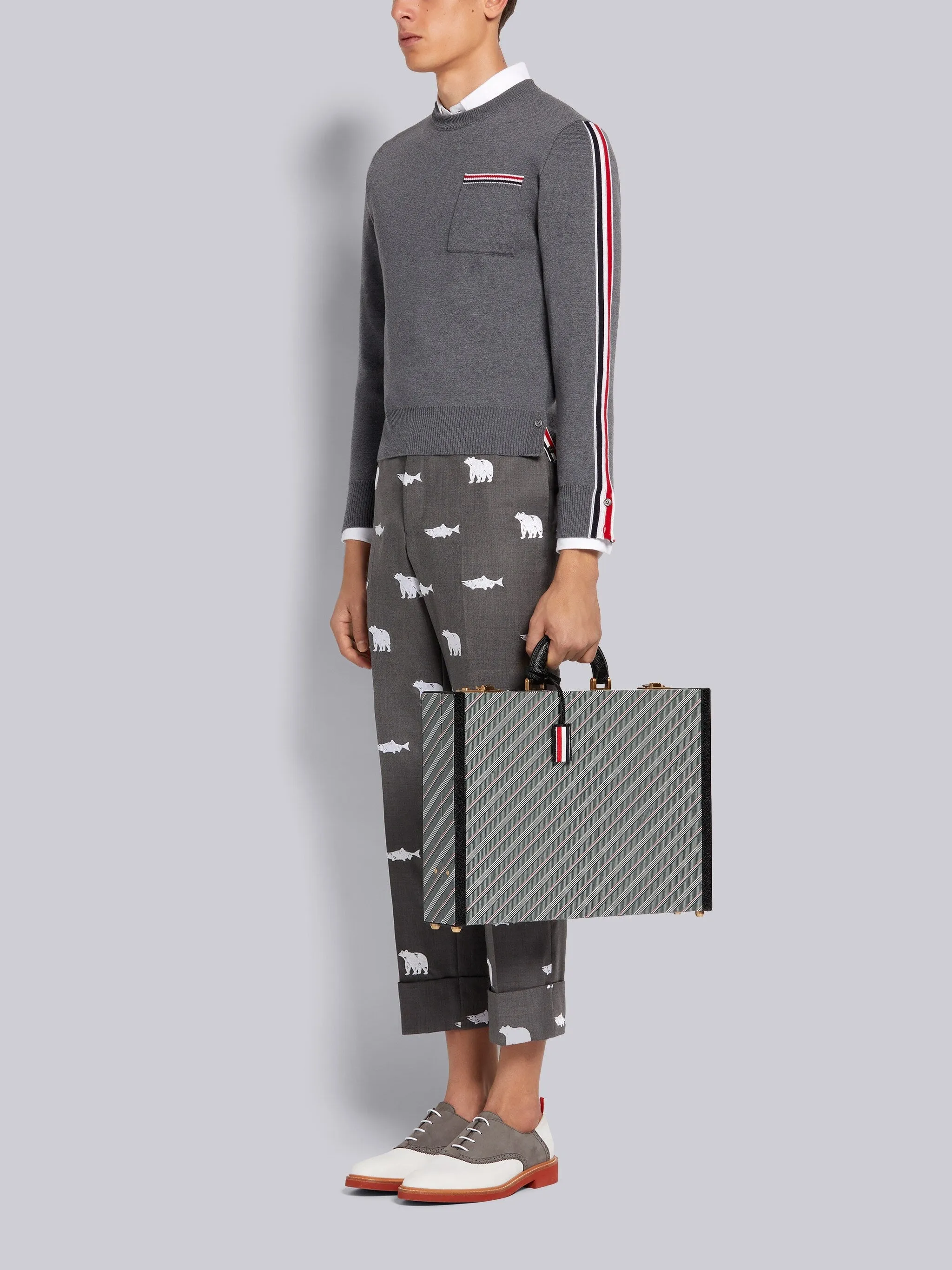 MEDIUM GREY MONOGRAM COATED CANVAS LEATHER FRAME ATTACHE CASE sold by Thom Browne product image thumbnail 3