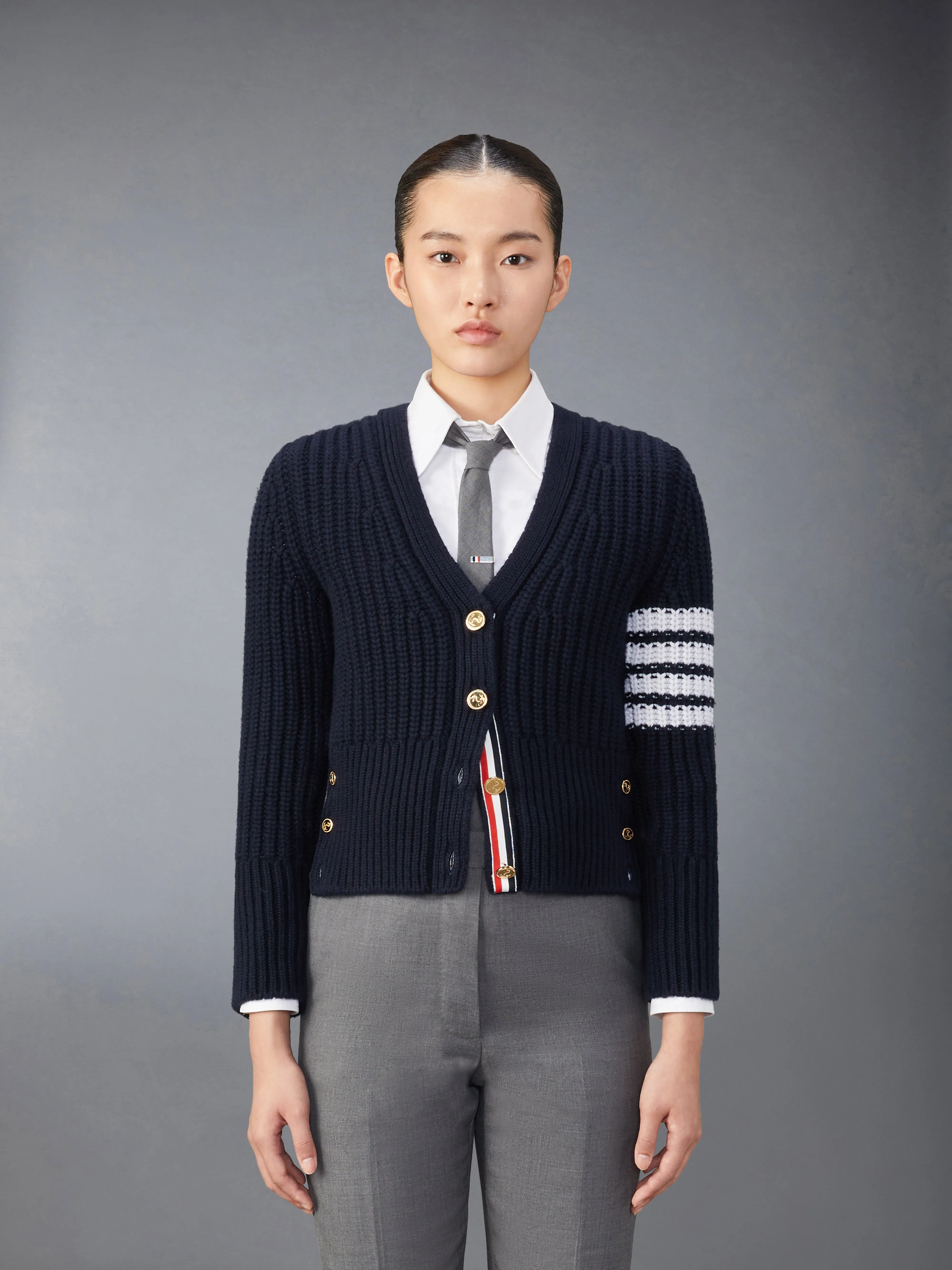 CASHMERE 4-BAR CLASSIC CARDIGAN sold by Thom Browne