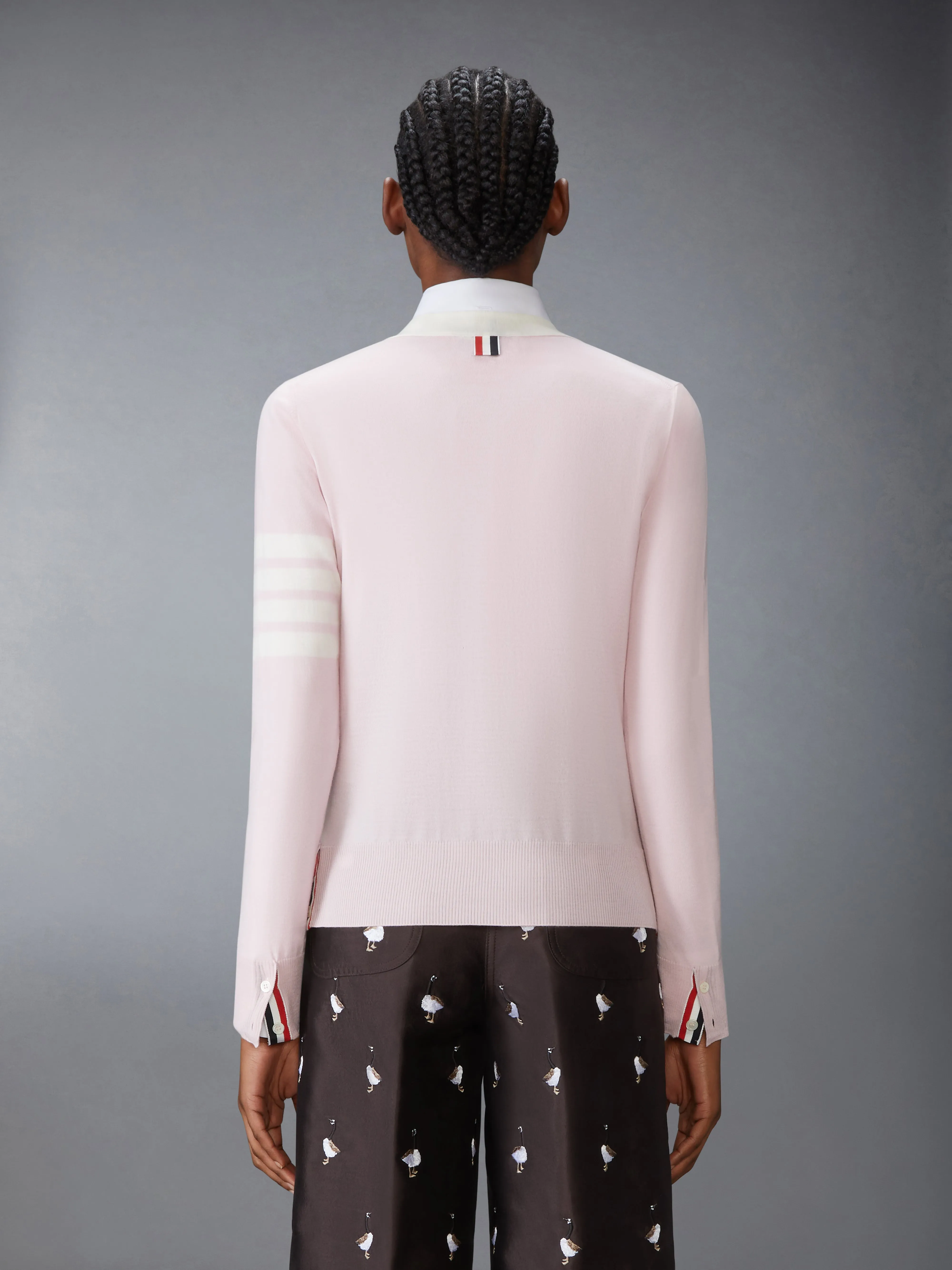 FINE MERINO WOOL 4-BAR RELAXED FIT V NECK CARDIGAN sold by Thom Browne product image thumbnail 2