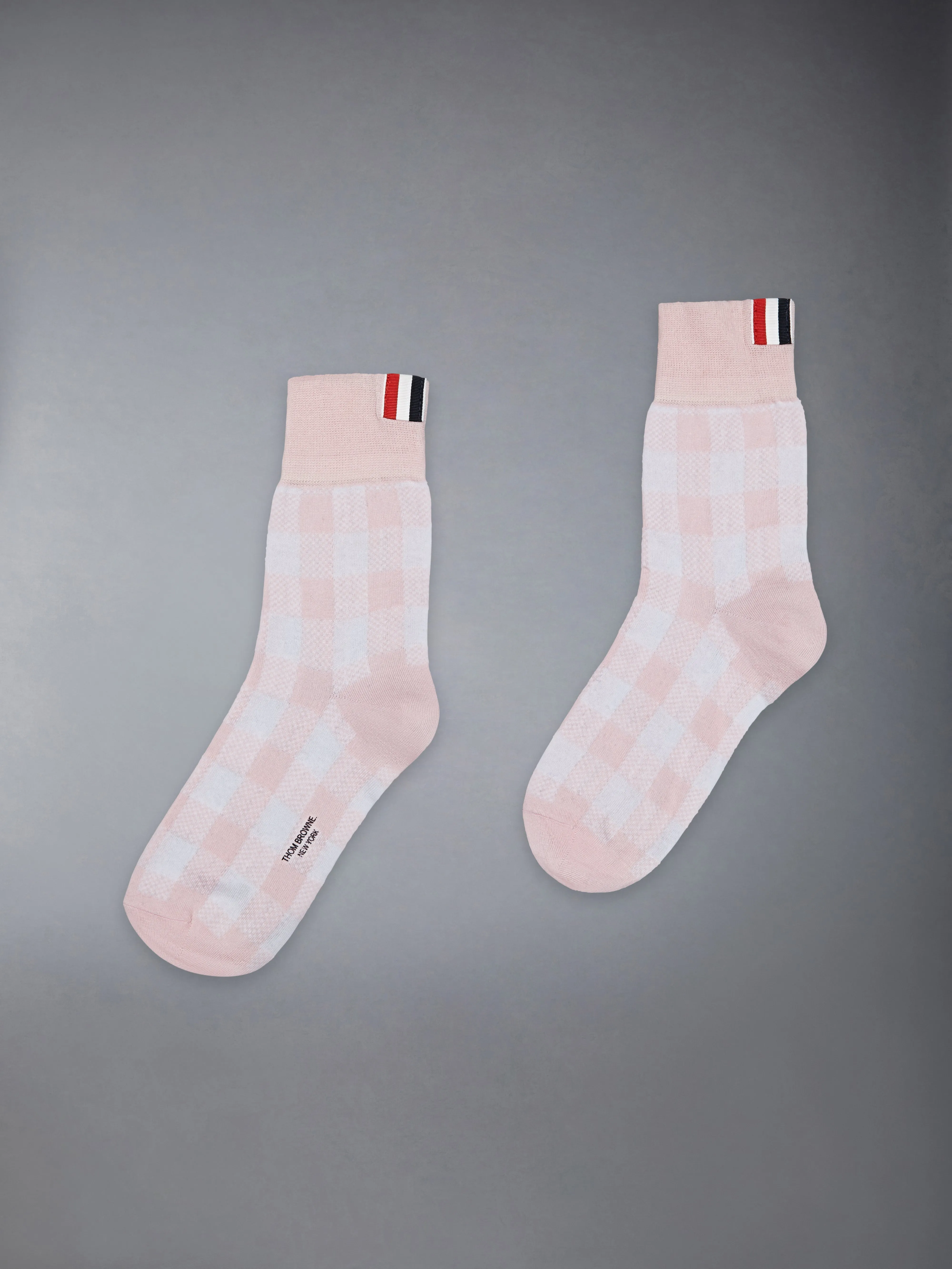GINGHAM CHECK JACQUARD 4-BAR ANKLE SOCKS sold by Thom Browne