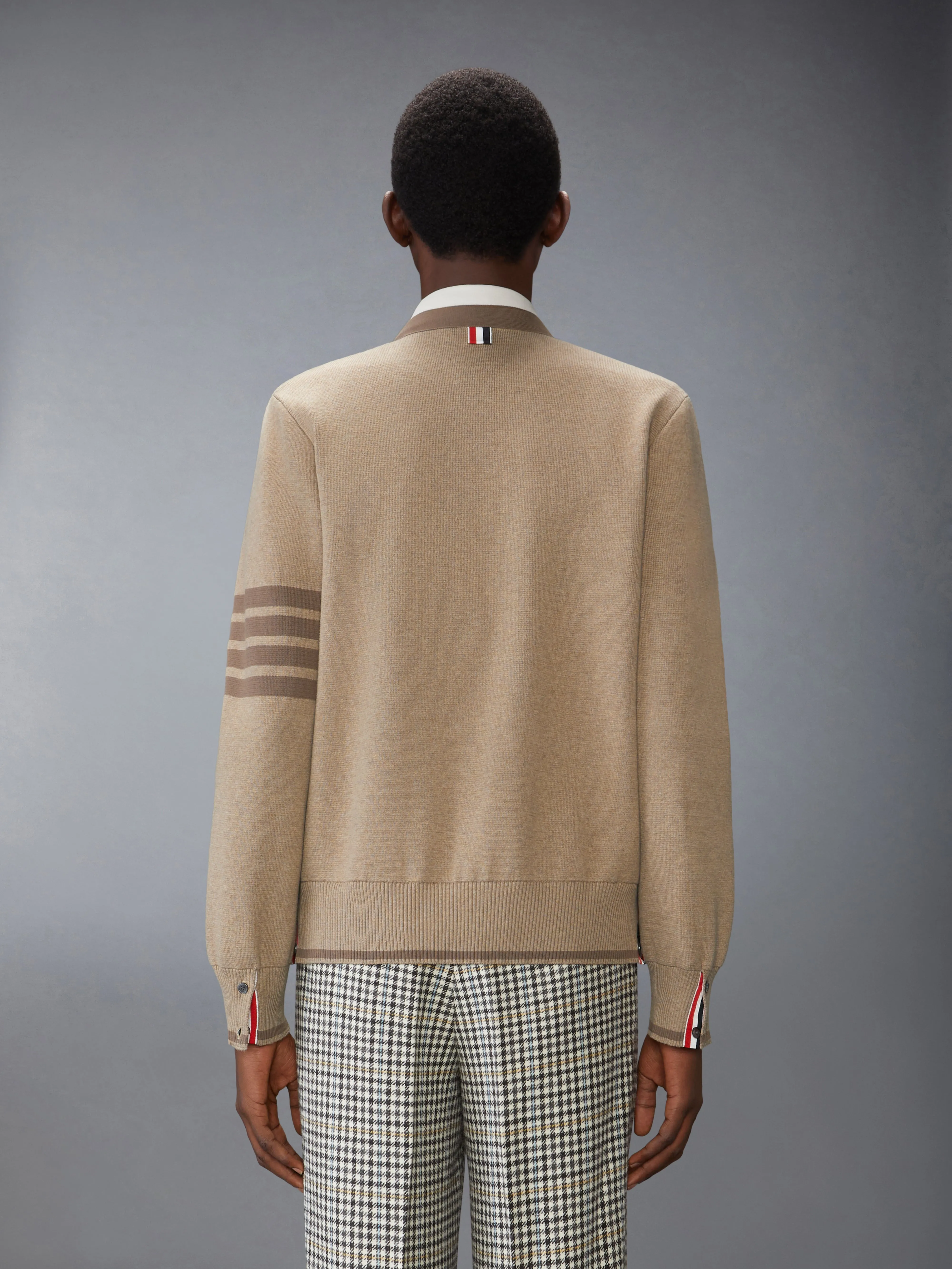 MILANO STITCH 4-BAR V NECK CARDIGAN sold by Thom Browne product image thumbnail 2