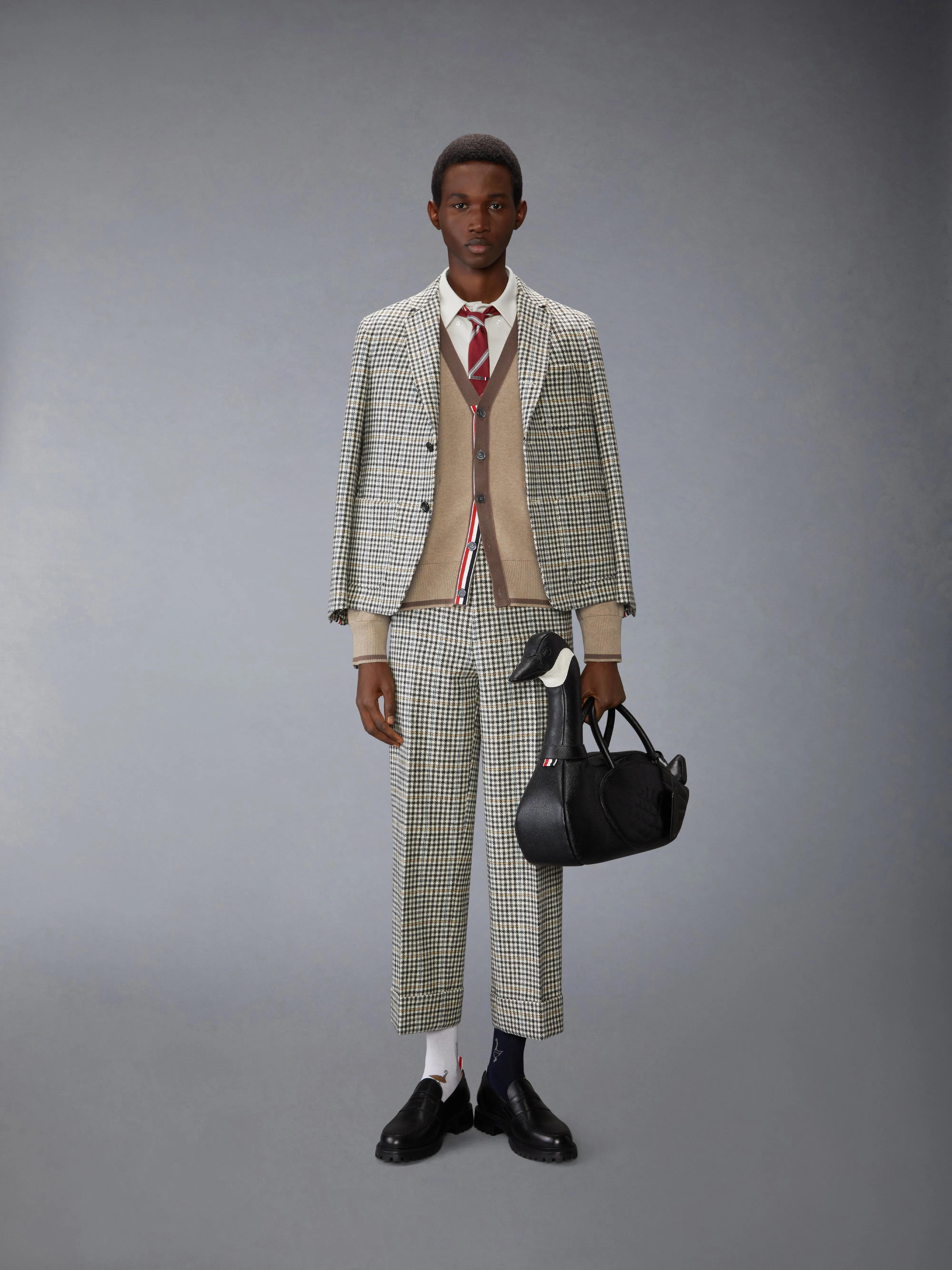 MILANO STITCH 4-BAR V NECK CARDIGAN sold by Thom Browne product image thumbnail 3