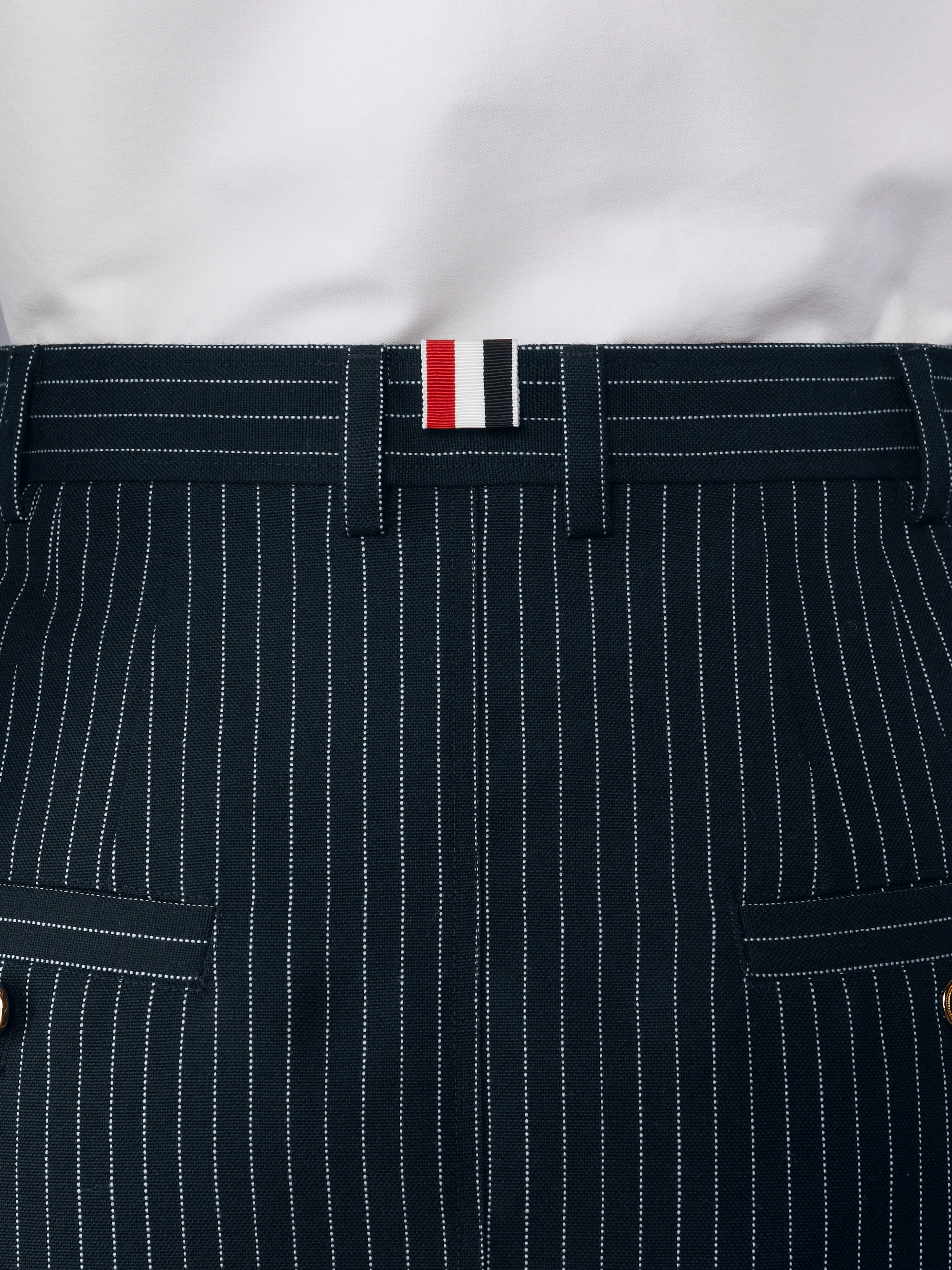 PINSTRIPE HIGH TWIST WOOL HIGH WAISTED PENCIL SKIRT sold by Thom Browne product image thumbnail 5