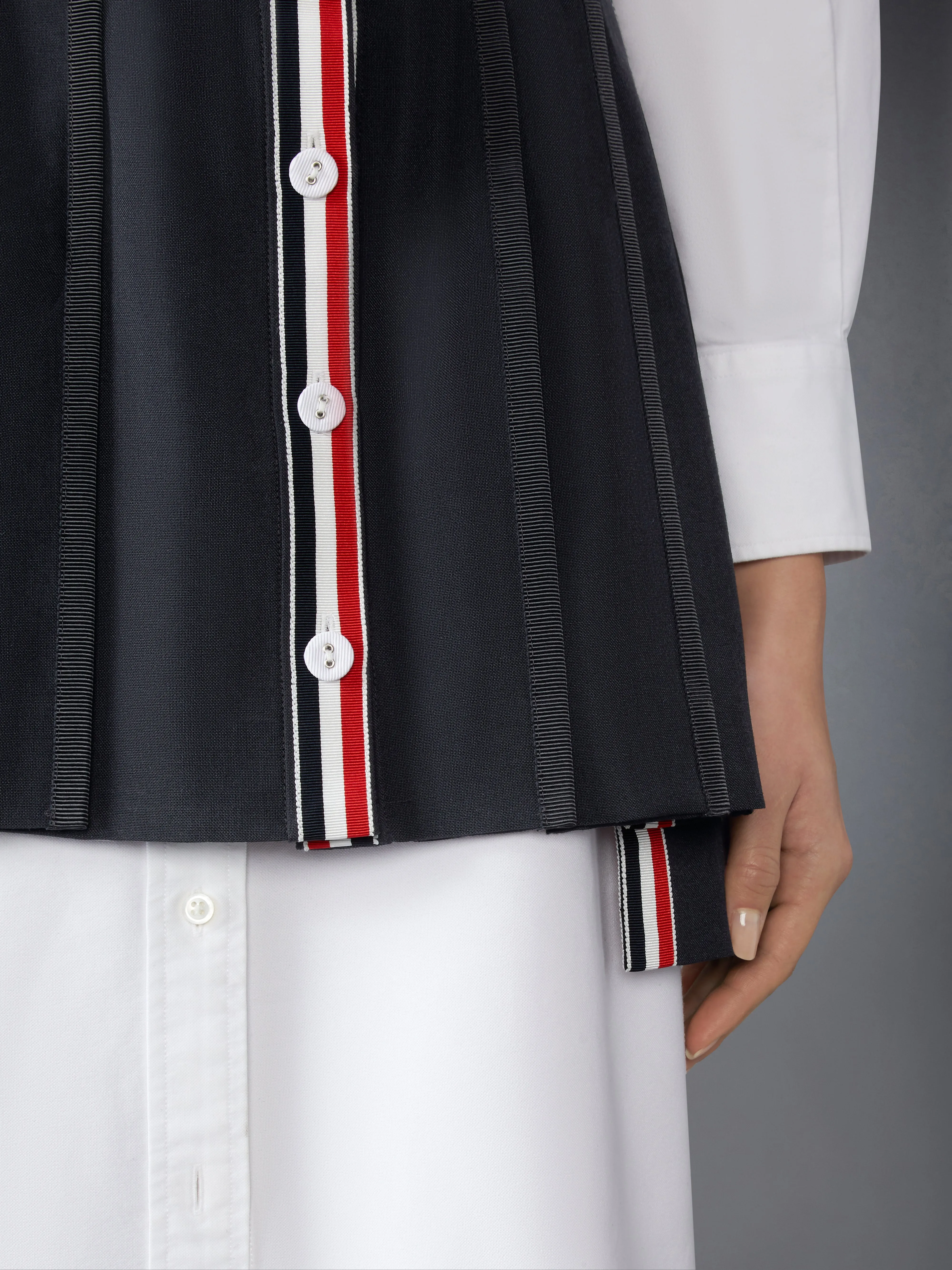SCHOOL UNIFORM PLAIN WEAVE MINI PLEATED WRAP SKIRT sold by Thom Browne product image thumbnail 5