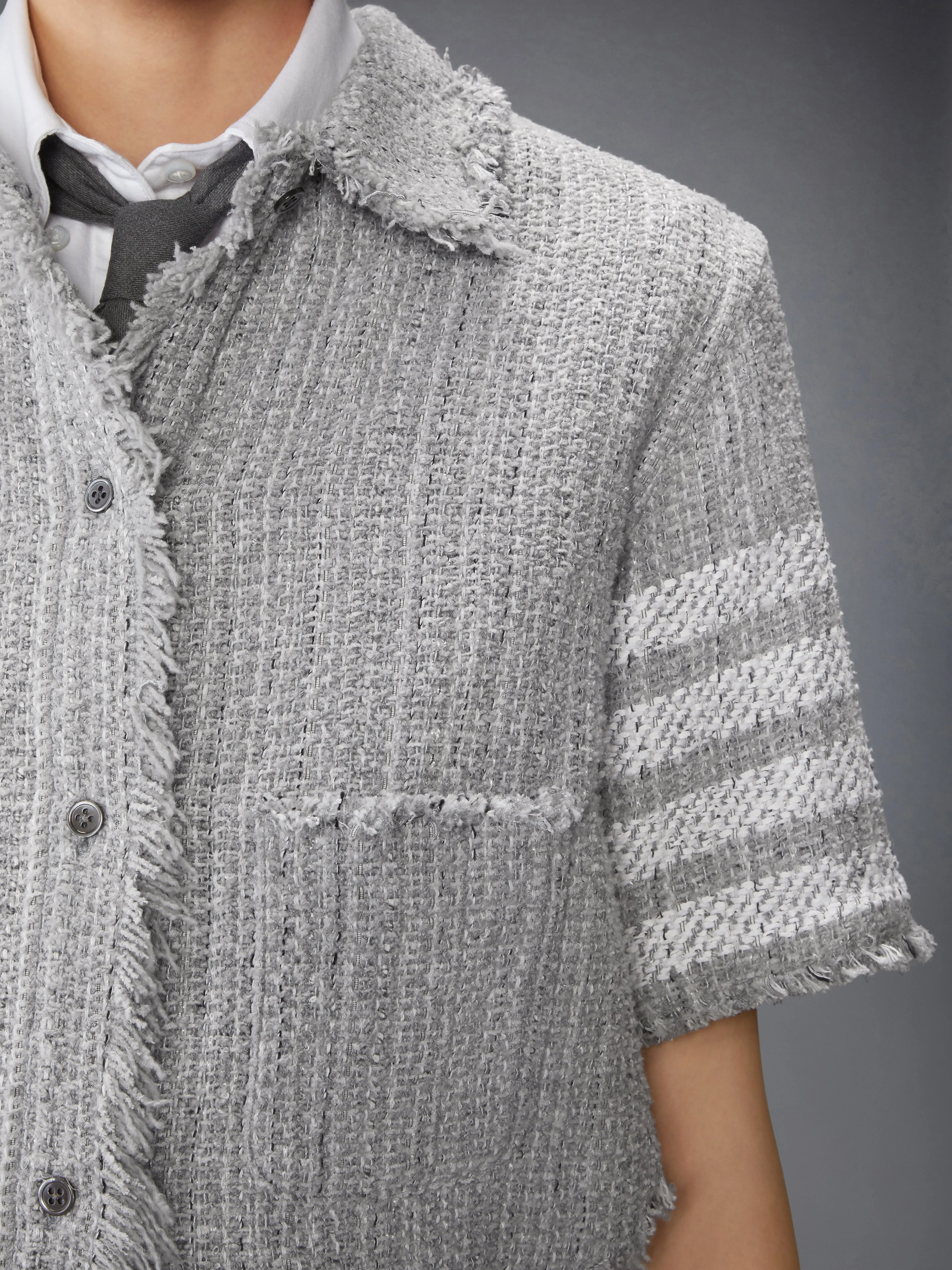 SOLID TWEED 4-BAR CROPPED SHIRT JACKET sold by Thom Browne product image thumbnail 5