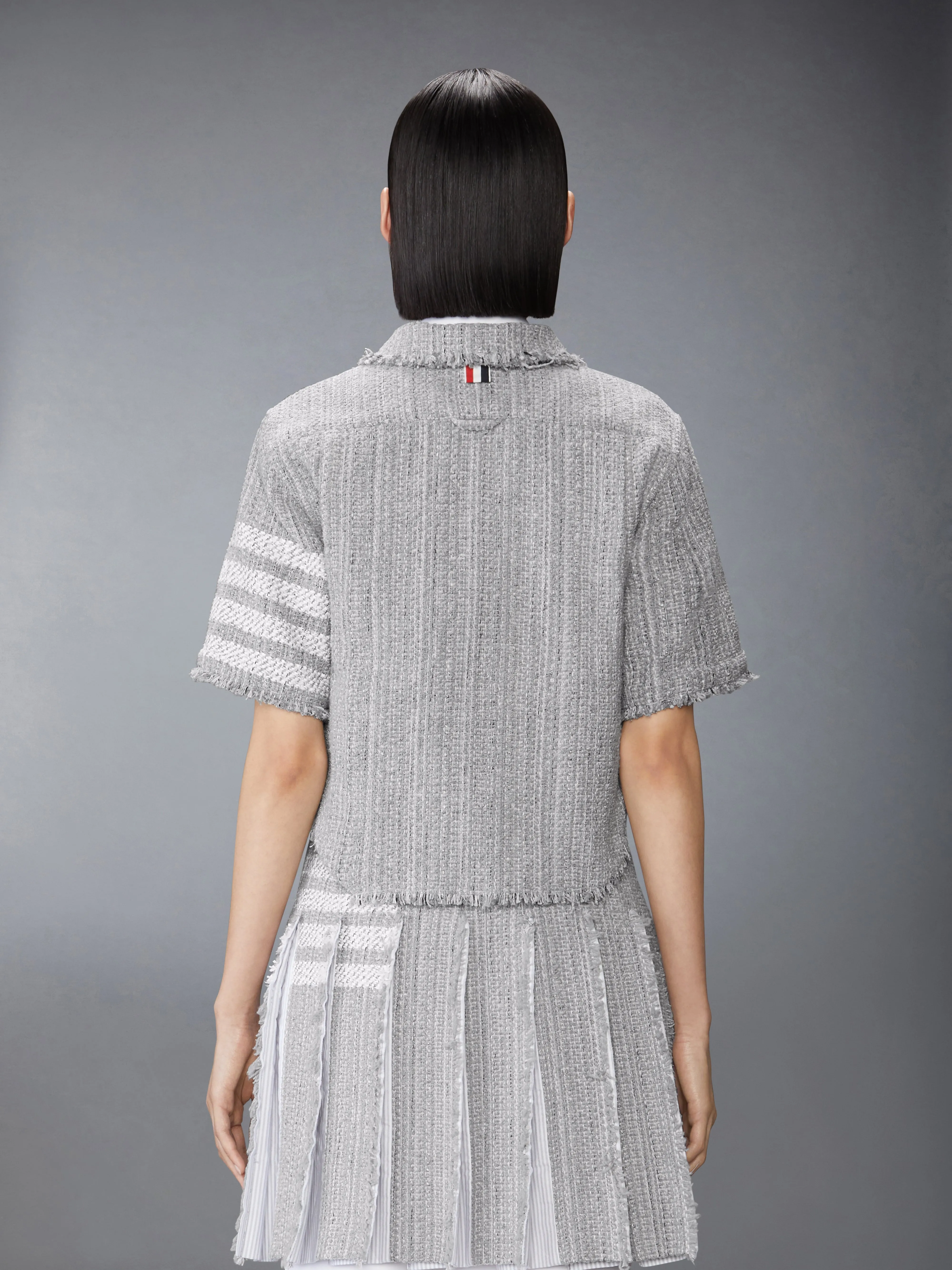 SOLID TWEED 4-BAR CROPPED SHIRT JACKET sold by Thom Browne product image thumbnail 2