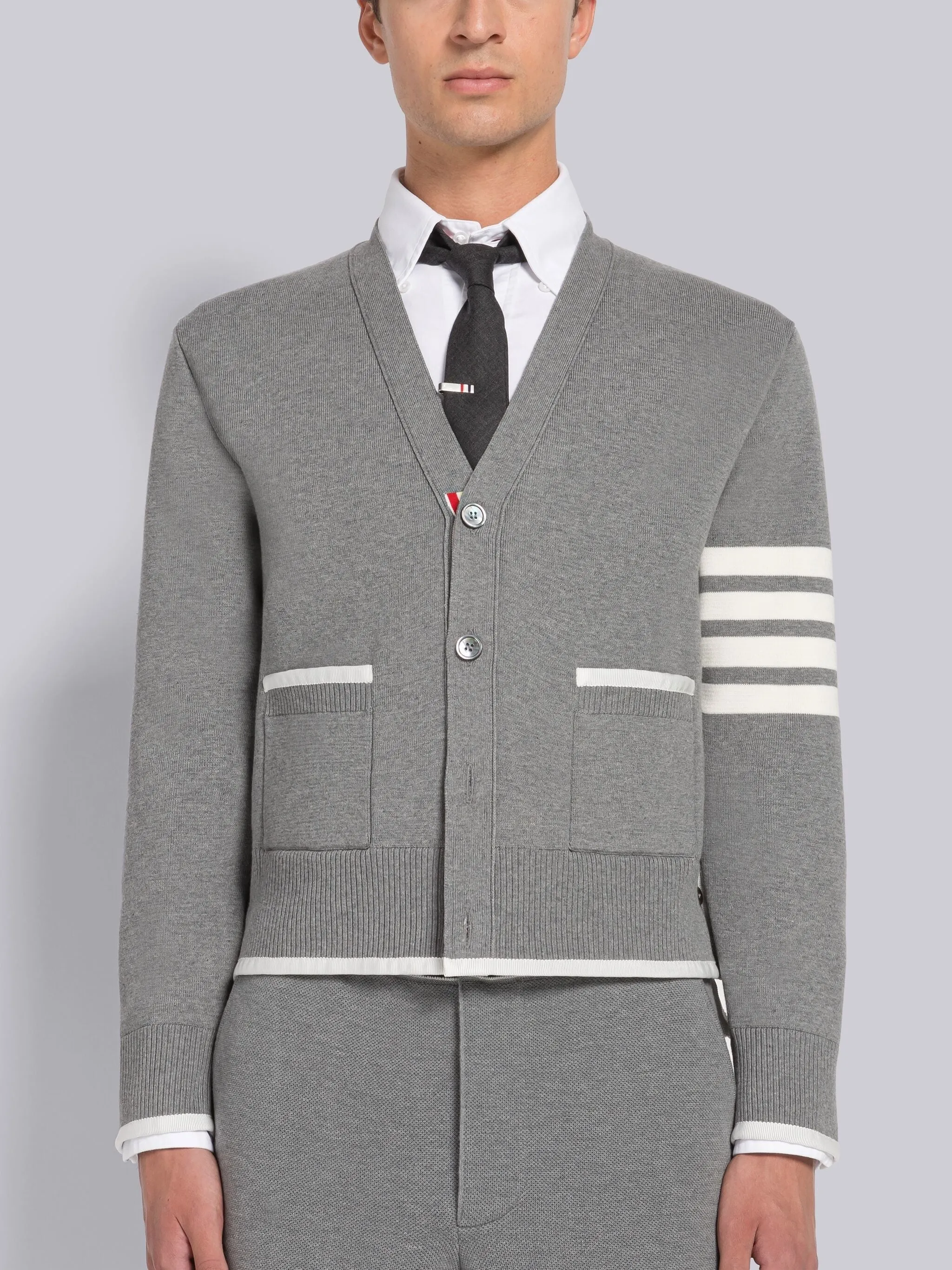 CLASSIC MERINO WOOL FLORAL V NECK CARDIGAN sold by Thom Browne
