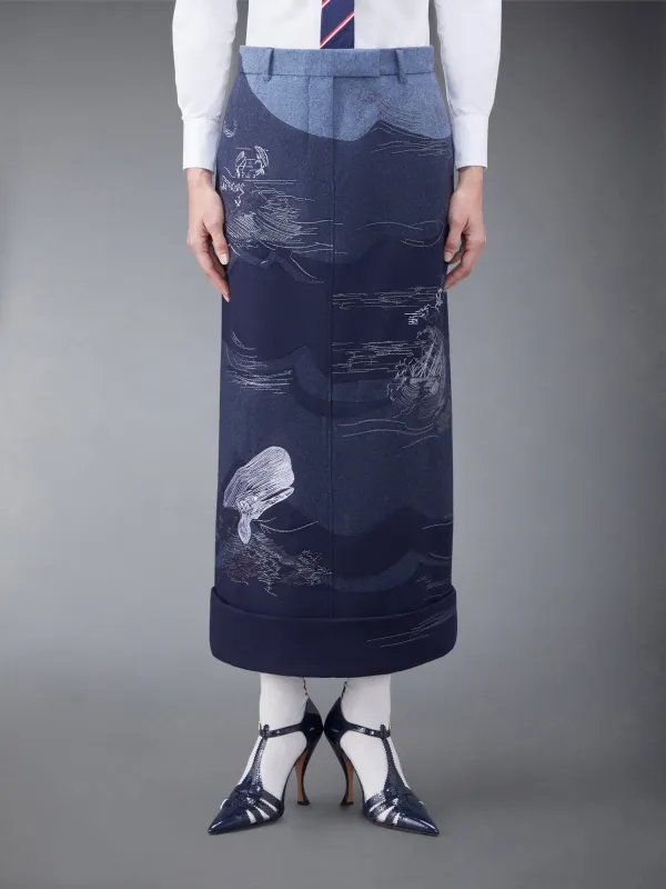 Wool Flannel Stitch Detail Calf Length Sack Skirt sold by Thom Browne