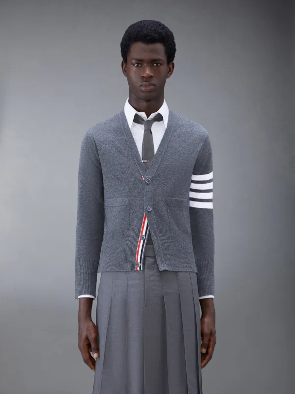 CLASSIC CASHMERE 4-BAR V-NECK CARDIGAN sold by Thom Browne