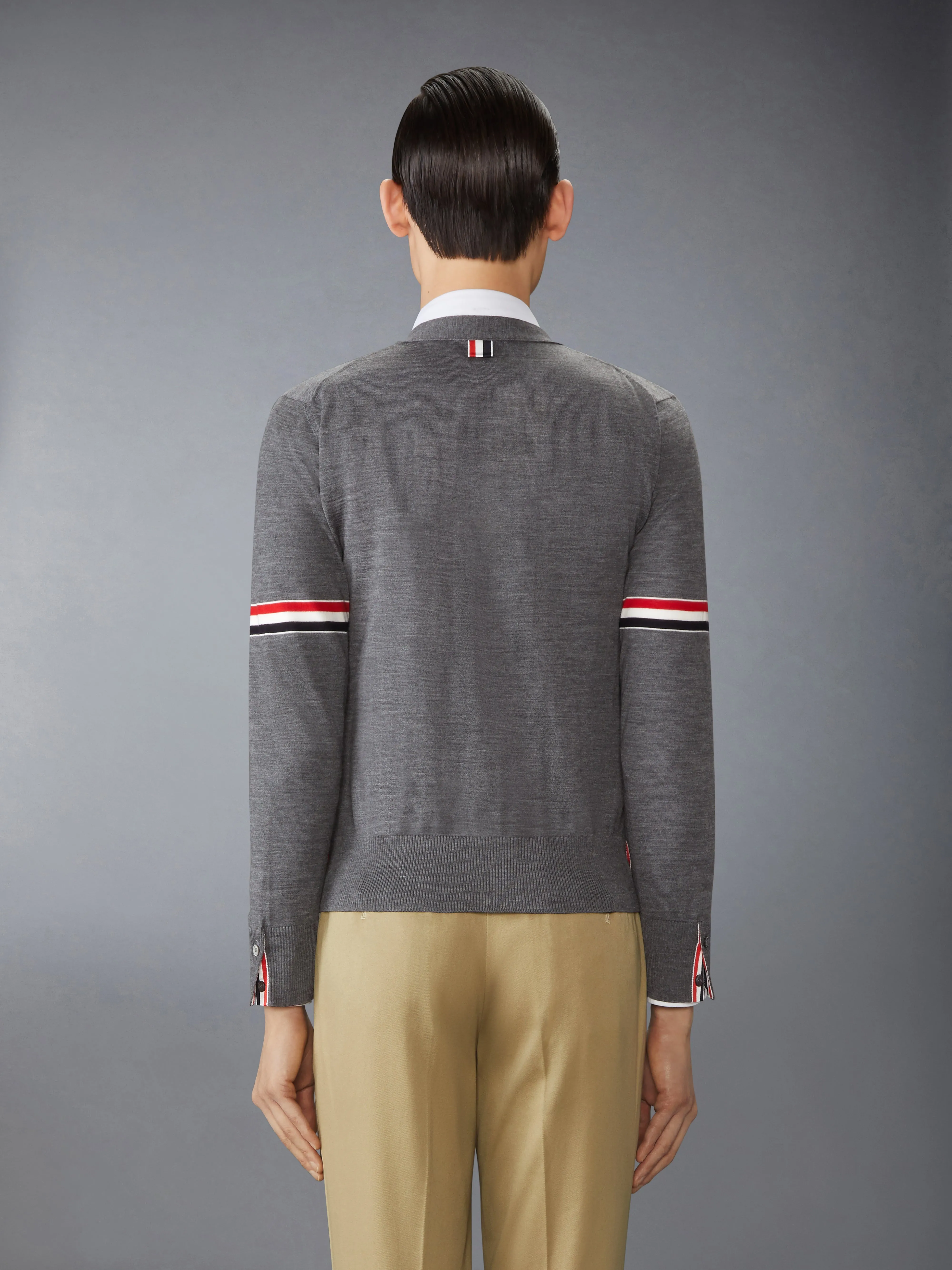 FINE MERINO WOOL RWB ARMBAND CARDIGAN sold by Thom Browne product image thumbnail 3