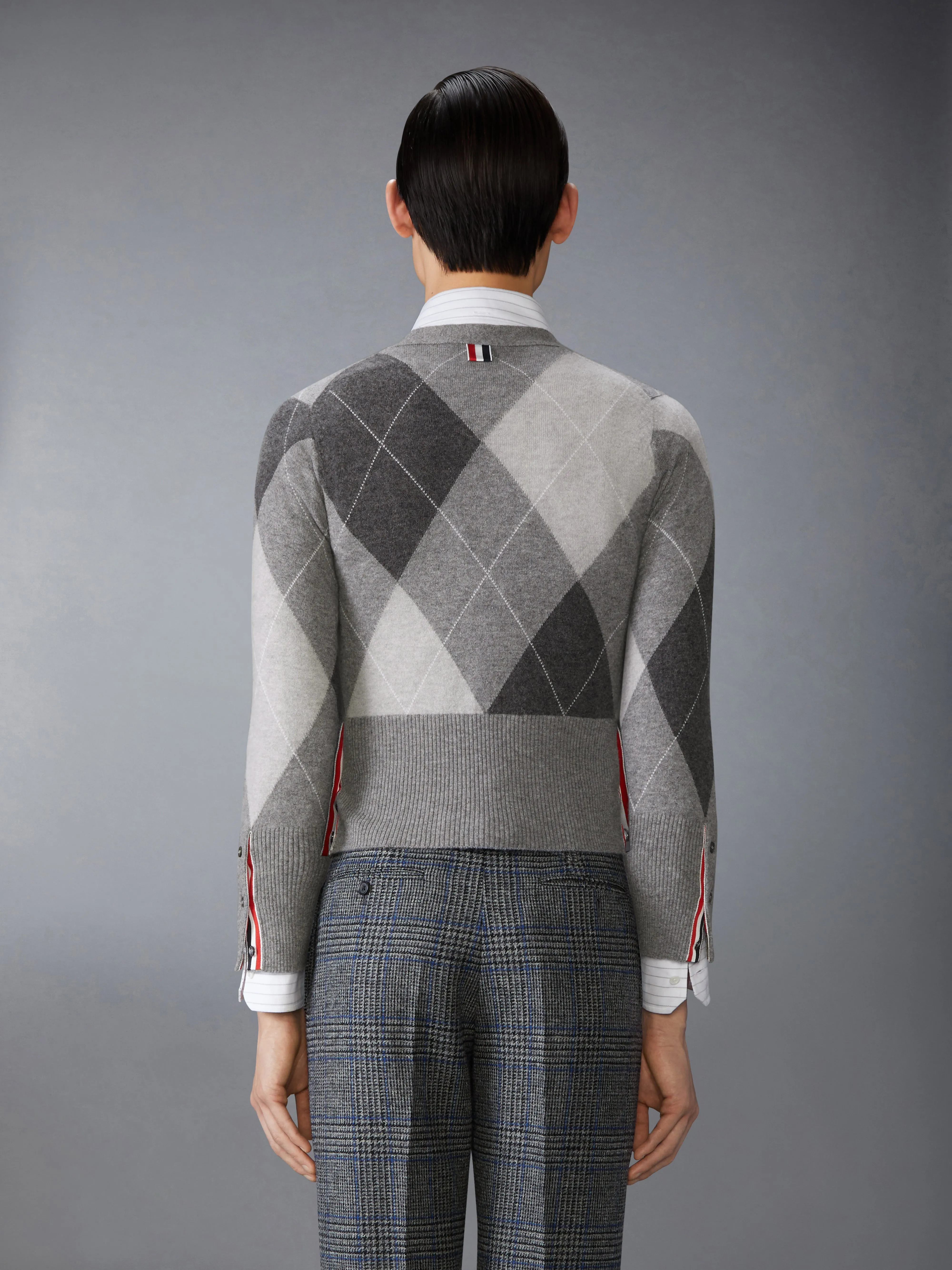 ARGYLE INTARSIA CASHMERE V NECK CARDIGAN sold by Thom Browne product image thumbnail 2