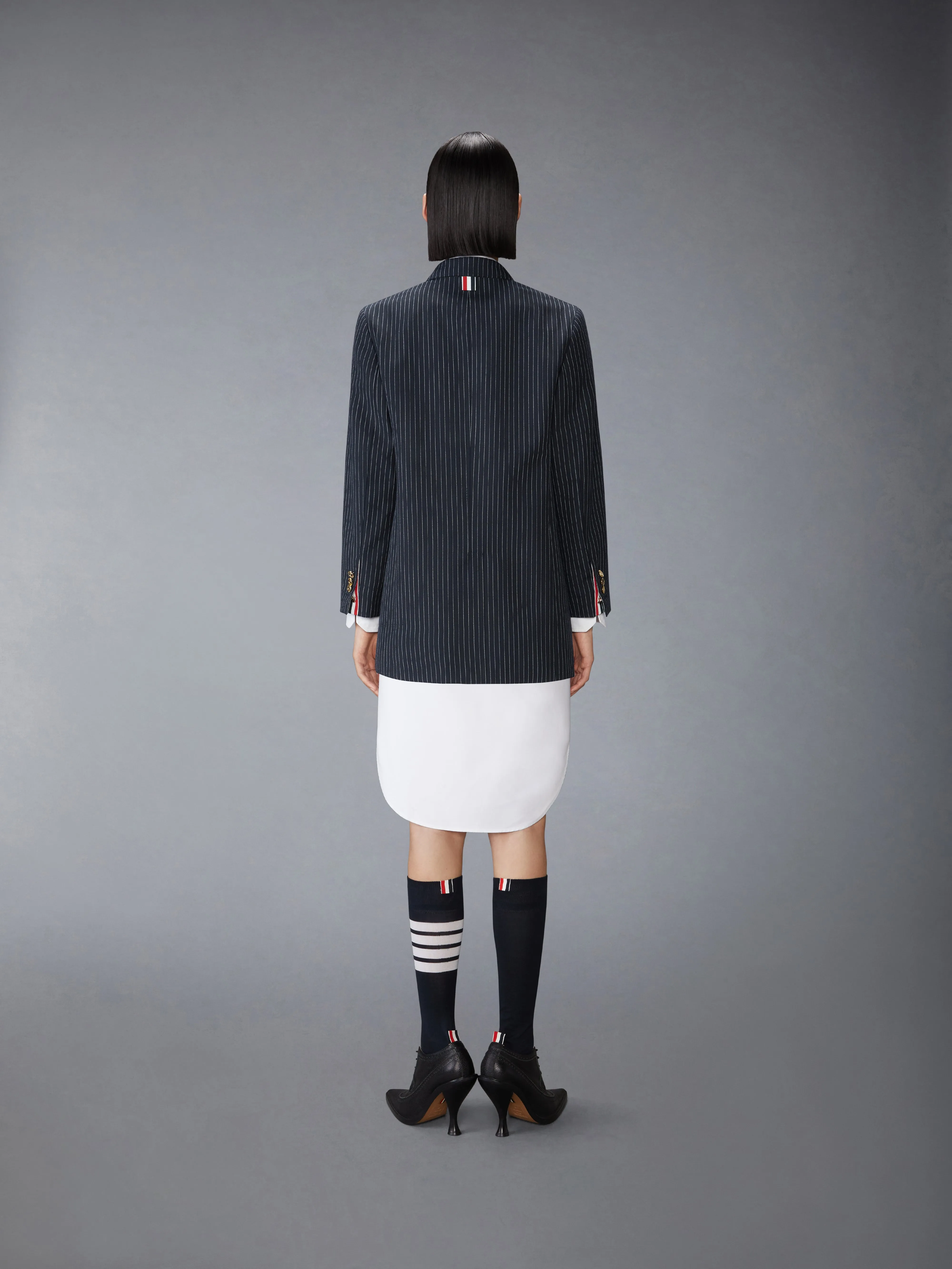 PINSTRIPE HIGH TWIST WOOL SACK SPORTCOAT DRESS sold by Thom Browne product image thumbnail 3