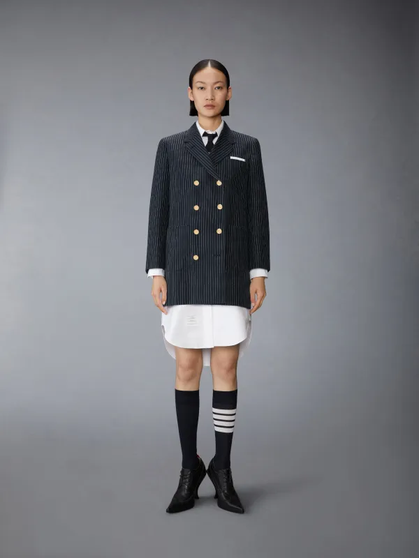 PINSTRIPE HIGH TWIST WOOL SACK SPORTCOAT DRESS sold by Thom Browne