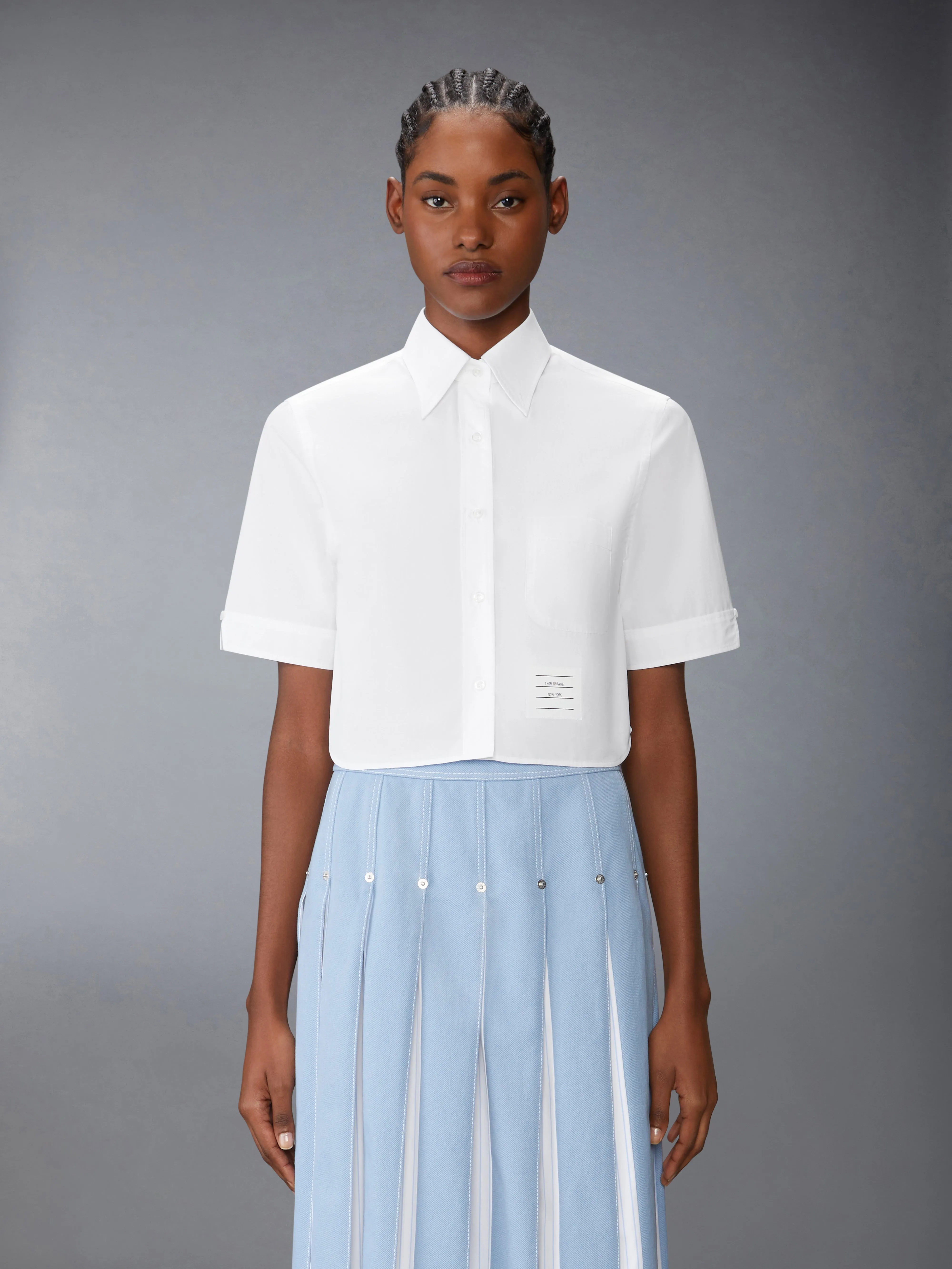 POPLIN CROPPED SHORT SLEEVE SHIRT sold by Thom Browne