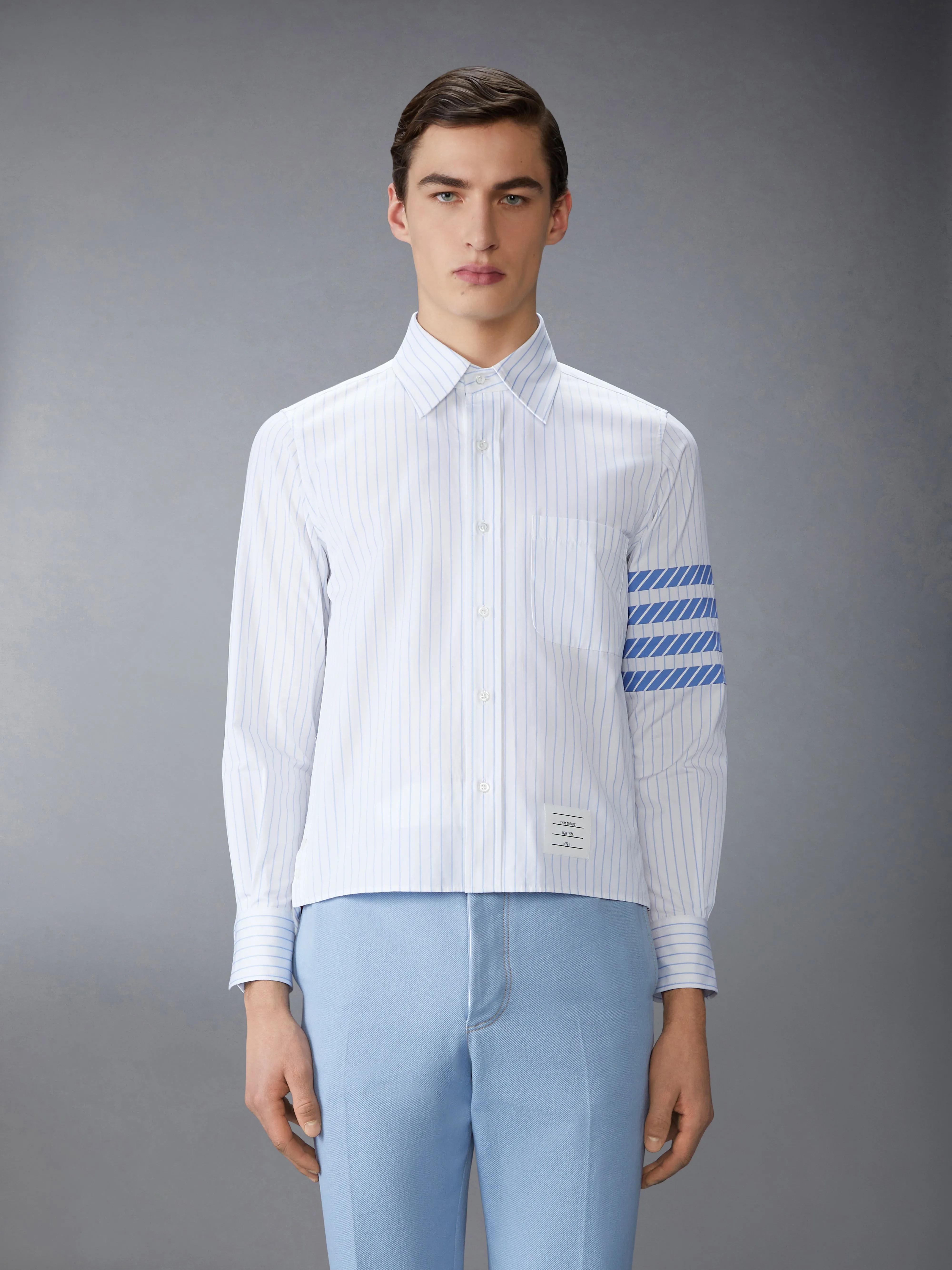 PINSTRIPE POPLIN 4-BAR SHIRT sold by Thom Browne