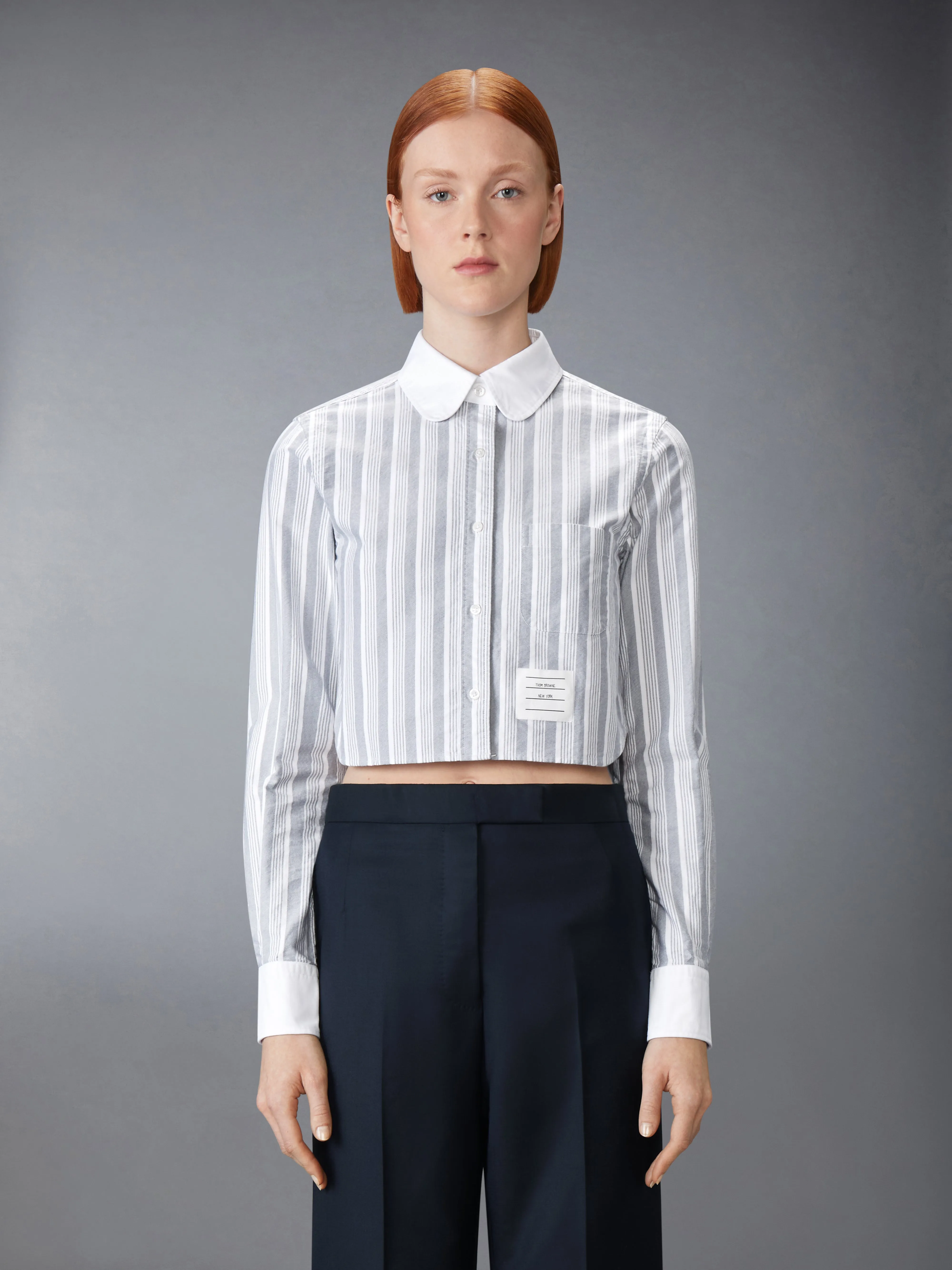 STRIPED OXFORD CROPPED SHIRT sold by Thom Browne