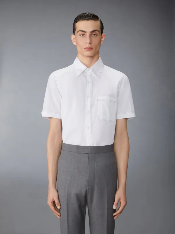SOLID POPLIN CONTRAST TOPSTITCH SHORT SLEEVE SHIRT sold by Thom Browne