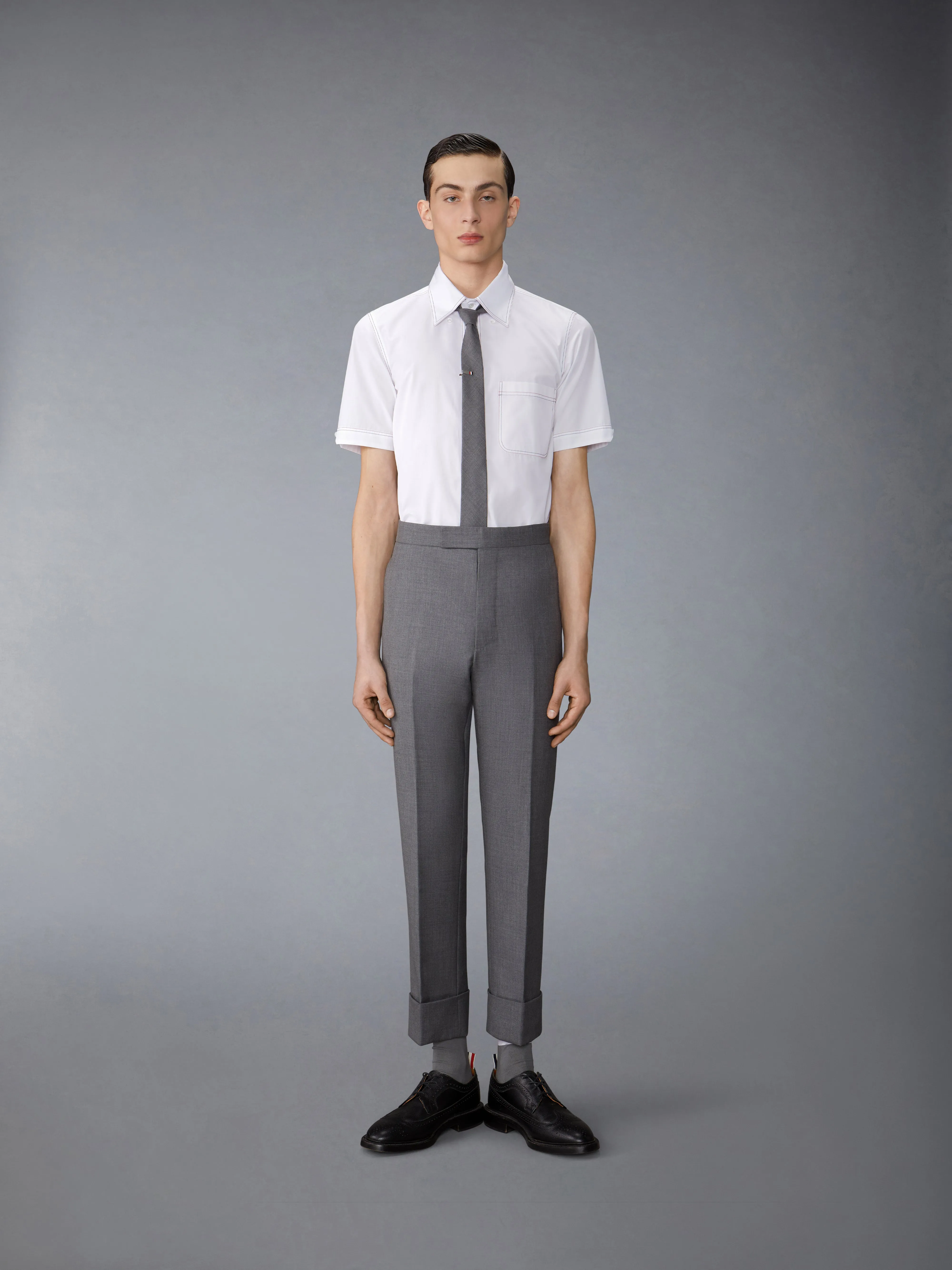 SOLID POPLIN CONTRAST TOPSTITCH SHORT SLEEVE SHIRT sold by Thom Browne product image thumbnail 4