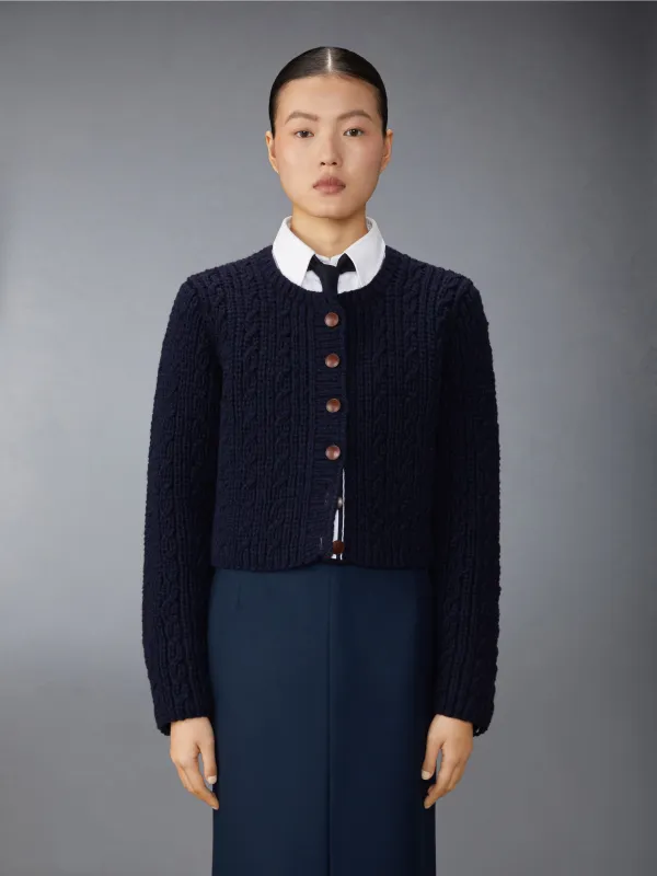 IRISH WOOL HANDKNIT CABLE STITCH SHORT CARDIGAN sold by Thom Browne
