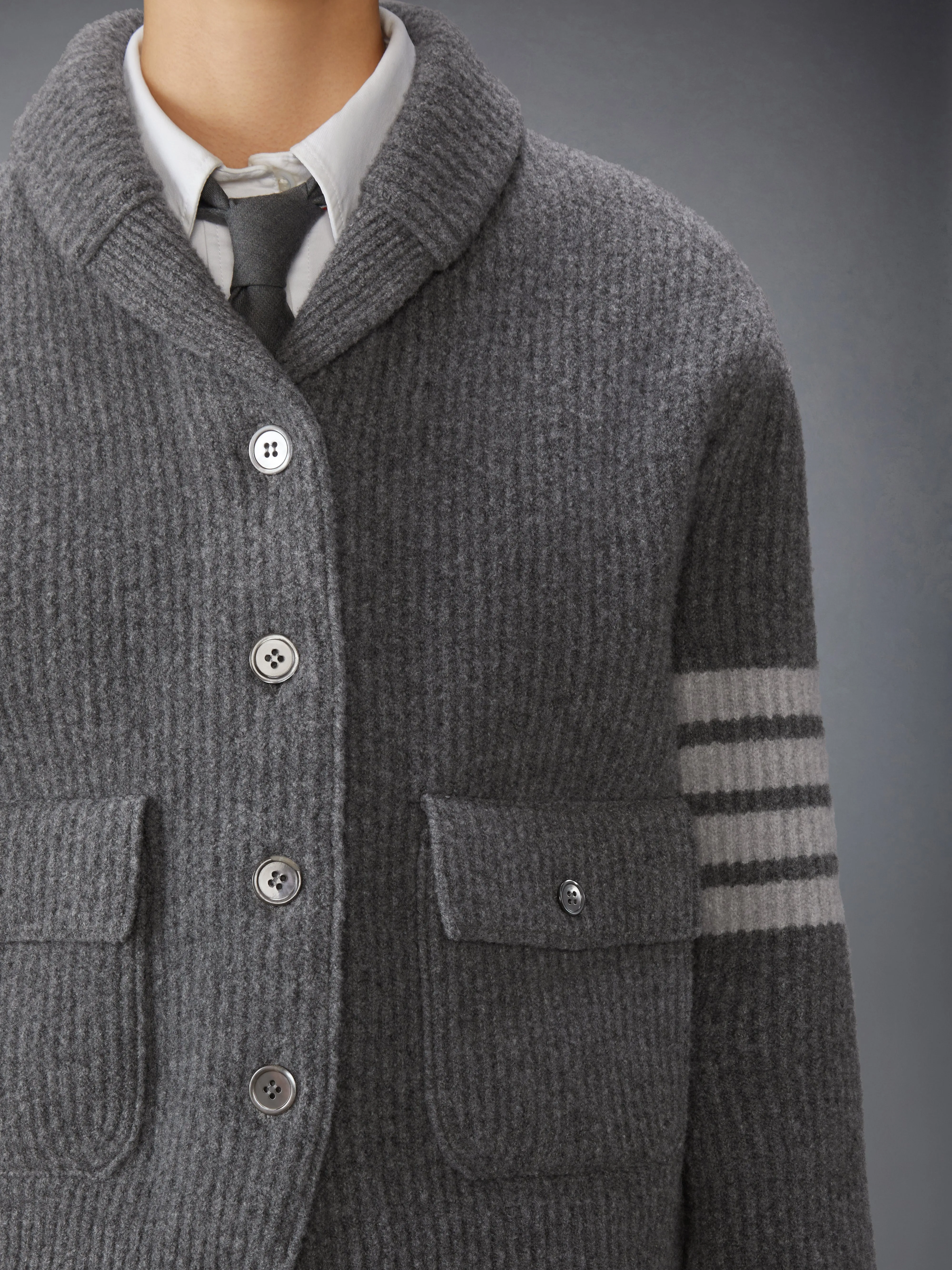 BOILED MERINO WOOL 4-BAR BOMBER JACKET sold by Thom Browne product image thumbnail 5