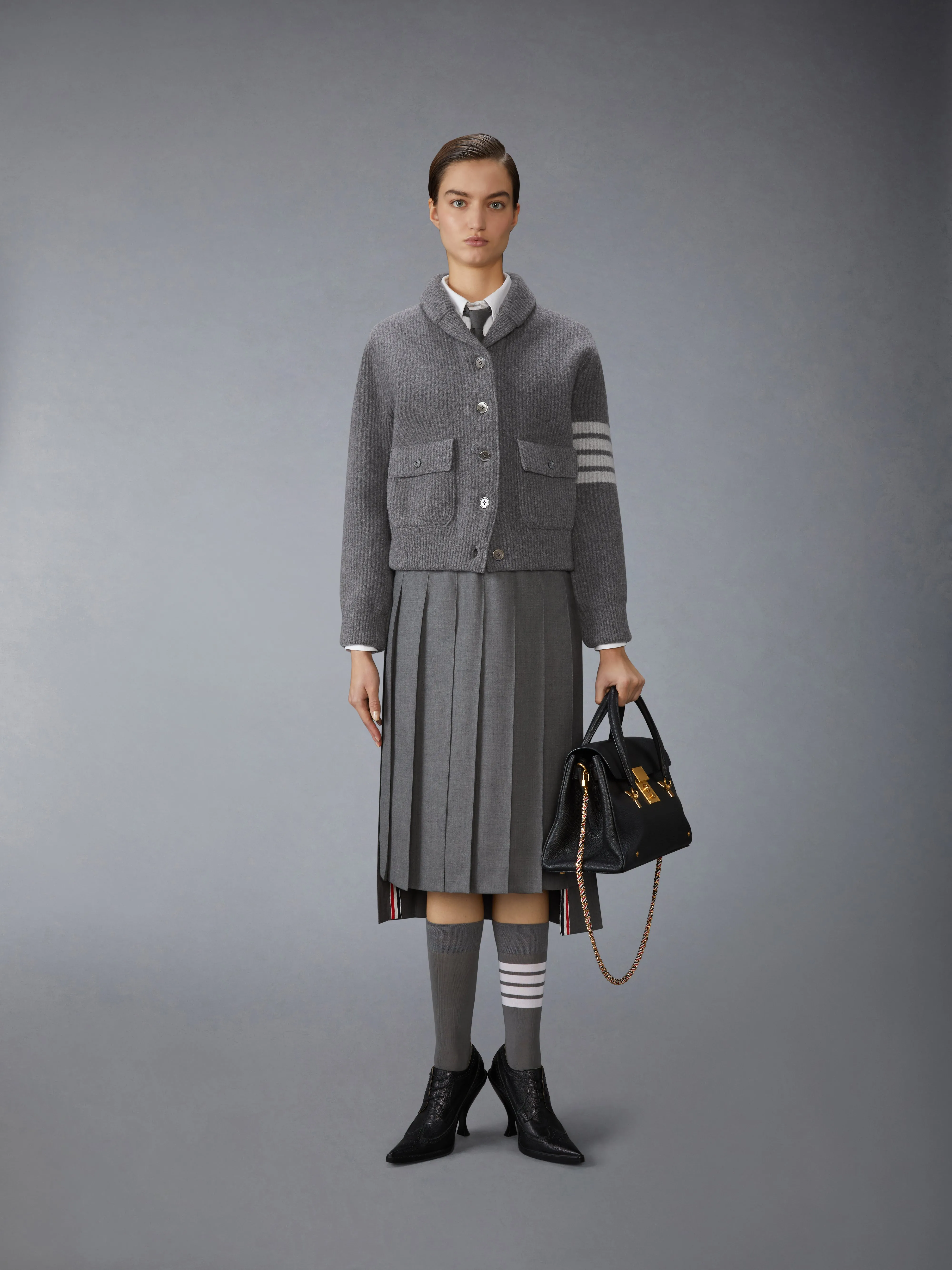 BOILED MERINO WOOL 4-BAR BOMBER JACKET sold by Thom Browne product image thumbnail 3