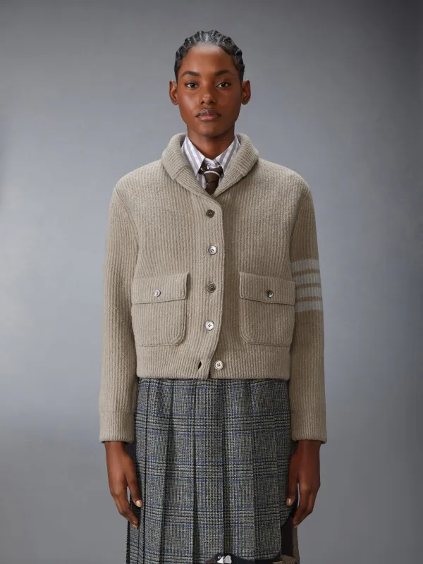 BOILED MERINO WOOL 4-BAR BOMBER JACKET sold by Thom Browne