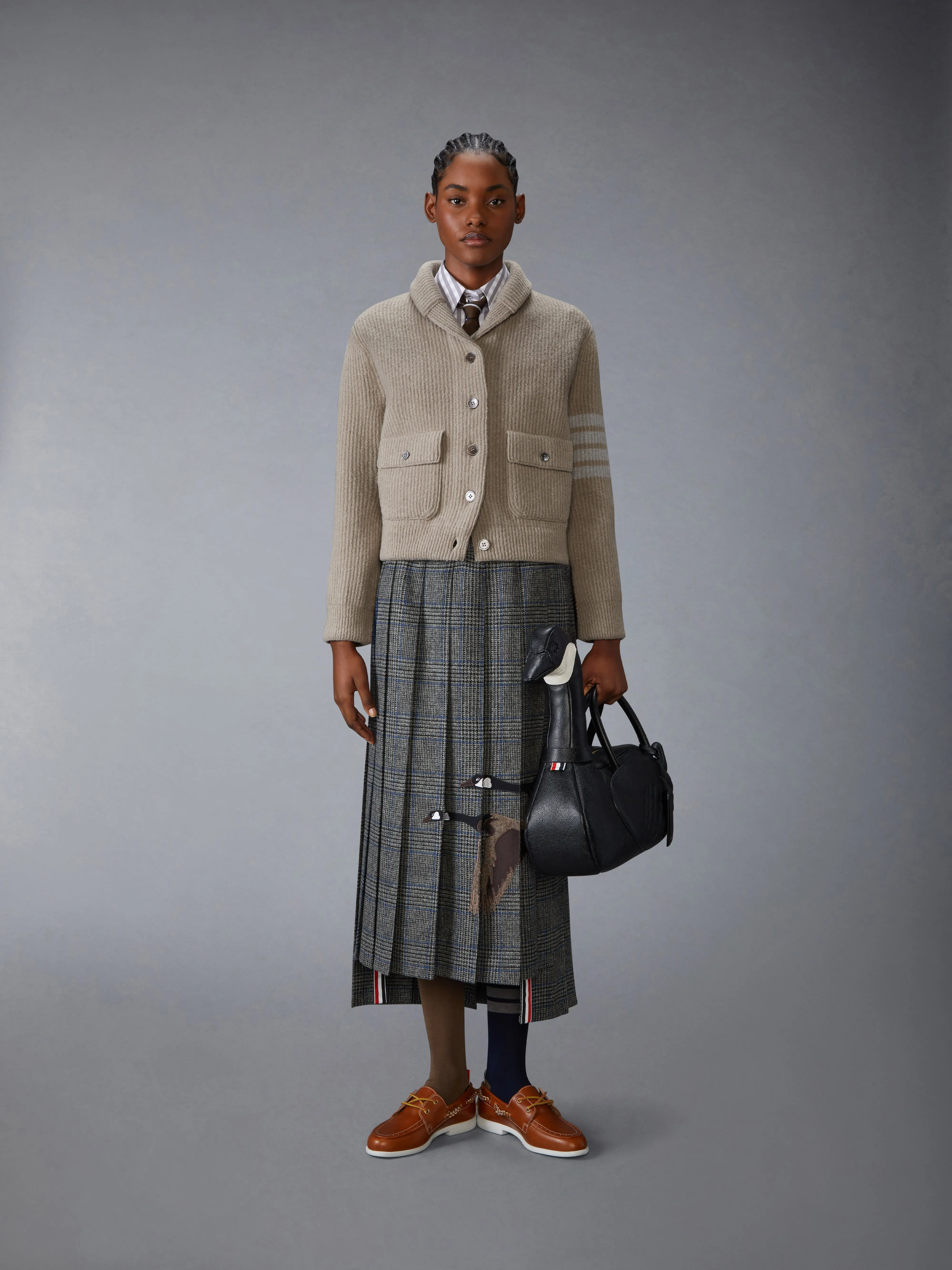 BOILED MERINO WOOL 4-BAR BOMBER JACKET sold by Thom Browne product image thumbnail 3