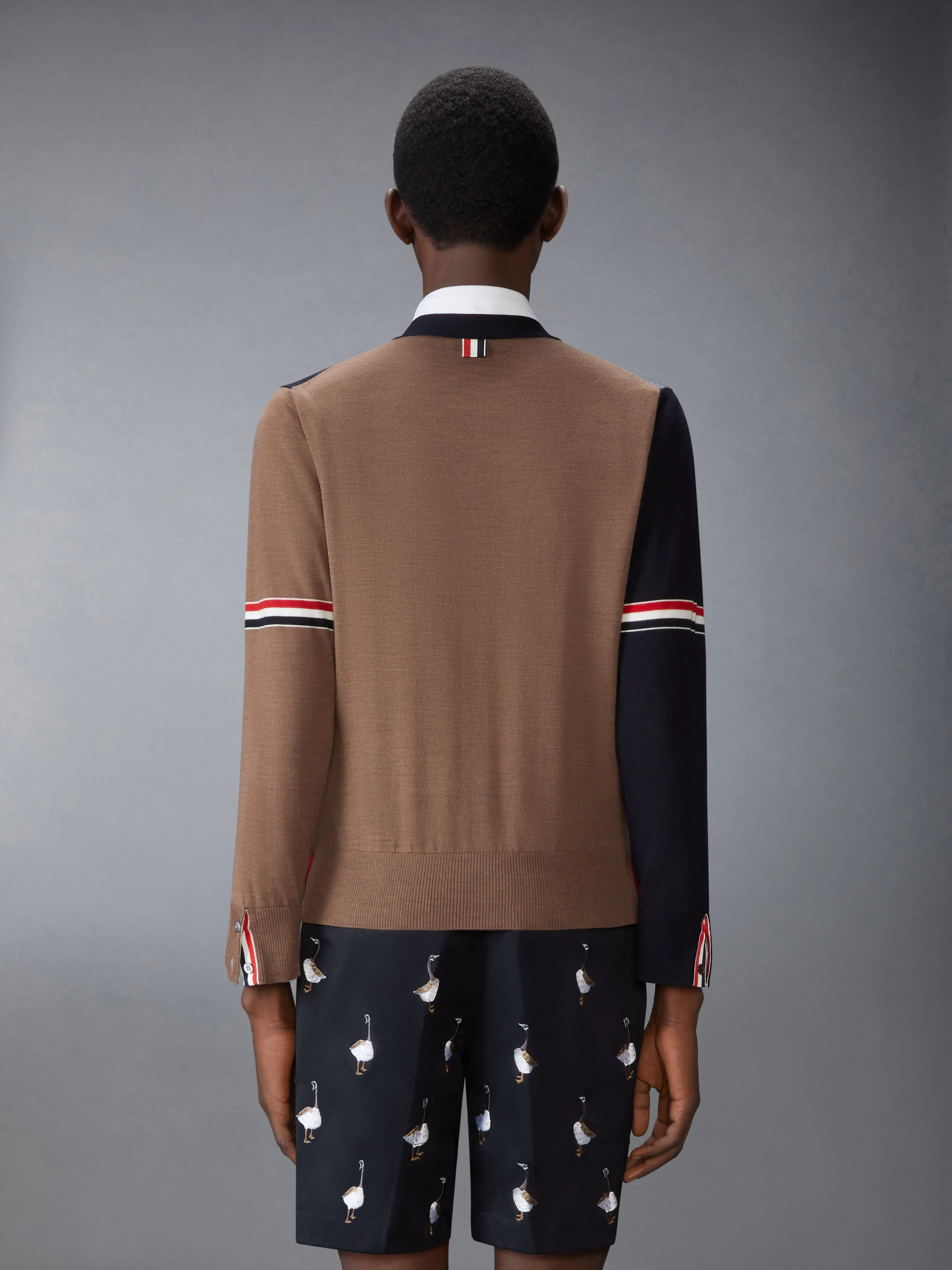 FINE MERINO WOOL FUNMIX V NECK CARDIGAN sold by Thom Browne product image thumbnail 2