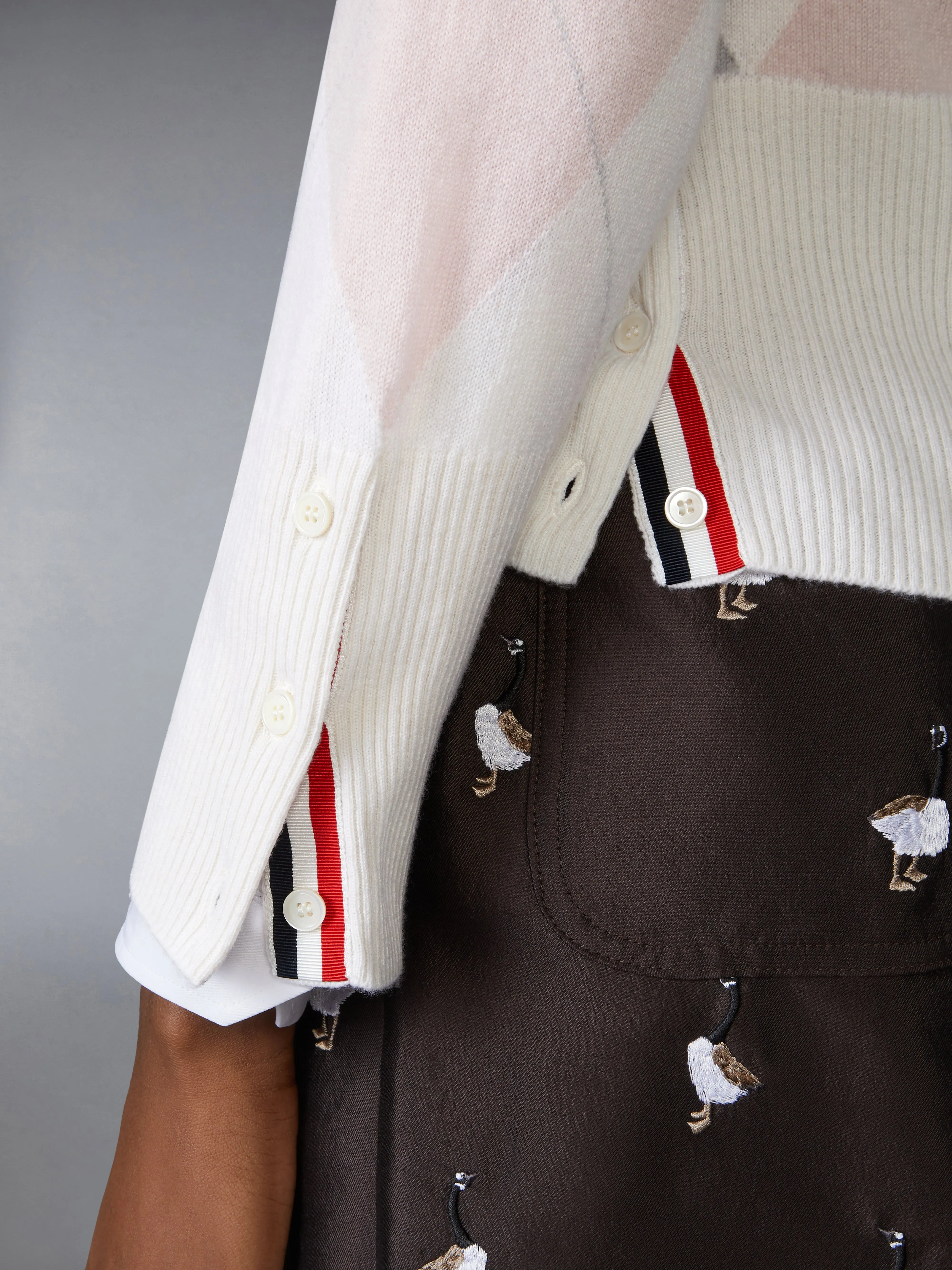 ARGYLE INTARSIA CASHMERE V NECK CARDIGAN sold by Thom Browne product image thumbnail 4