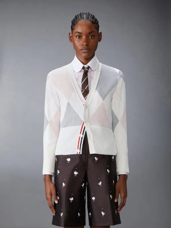 ARGYLE INTARSIA CASHMERE V NECK CARDIGAN sold by Thom Browne
