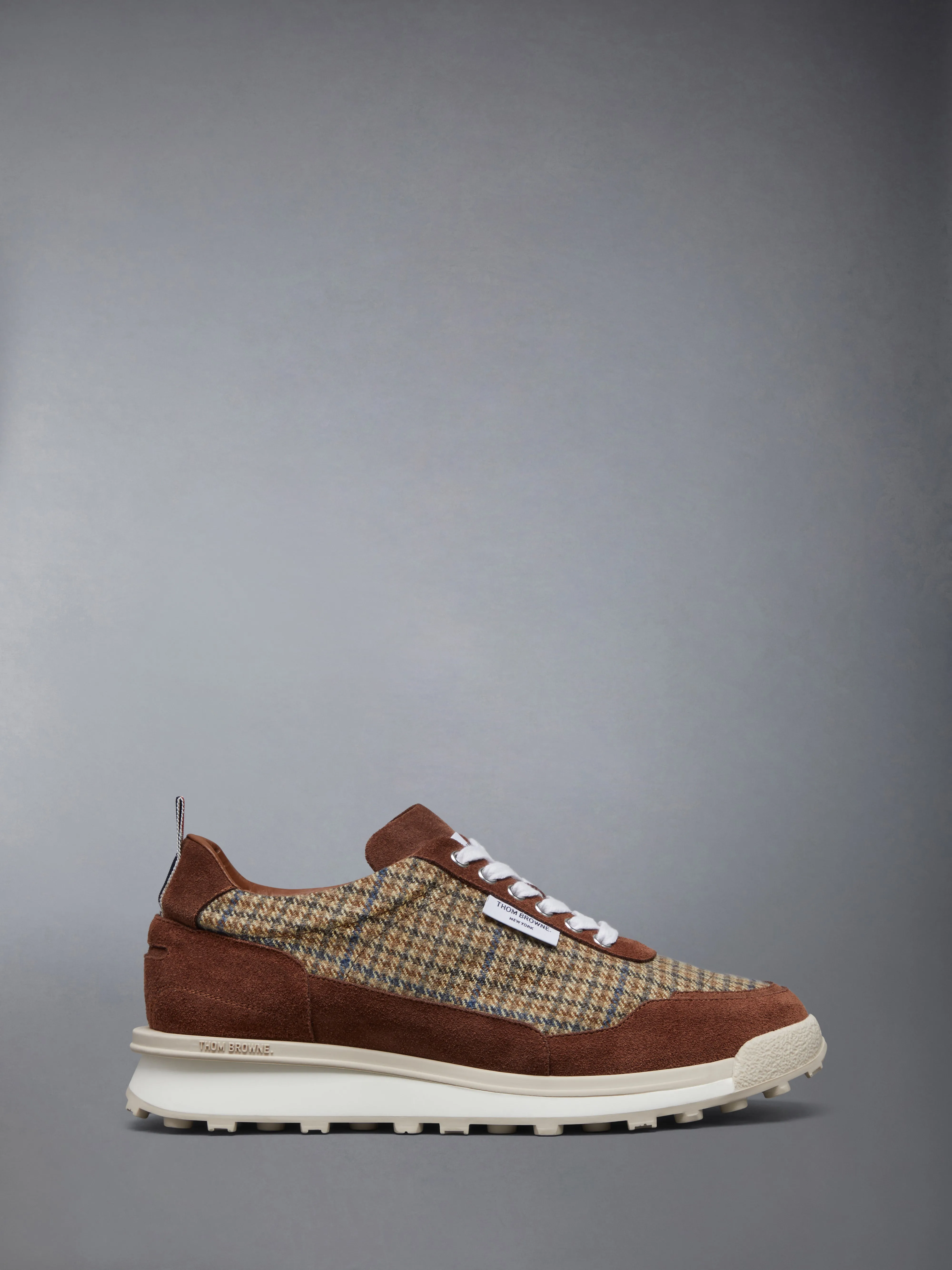 GUNCLUB CHECK CHEVIOT TWEED ALUMNI SNEAKERS sold by Thom Browne