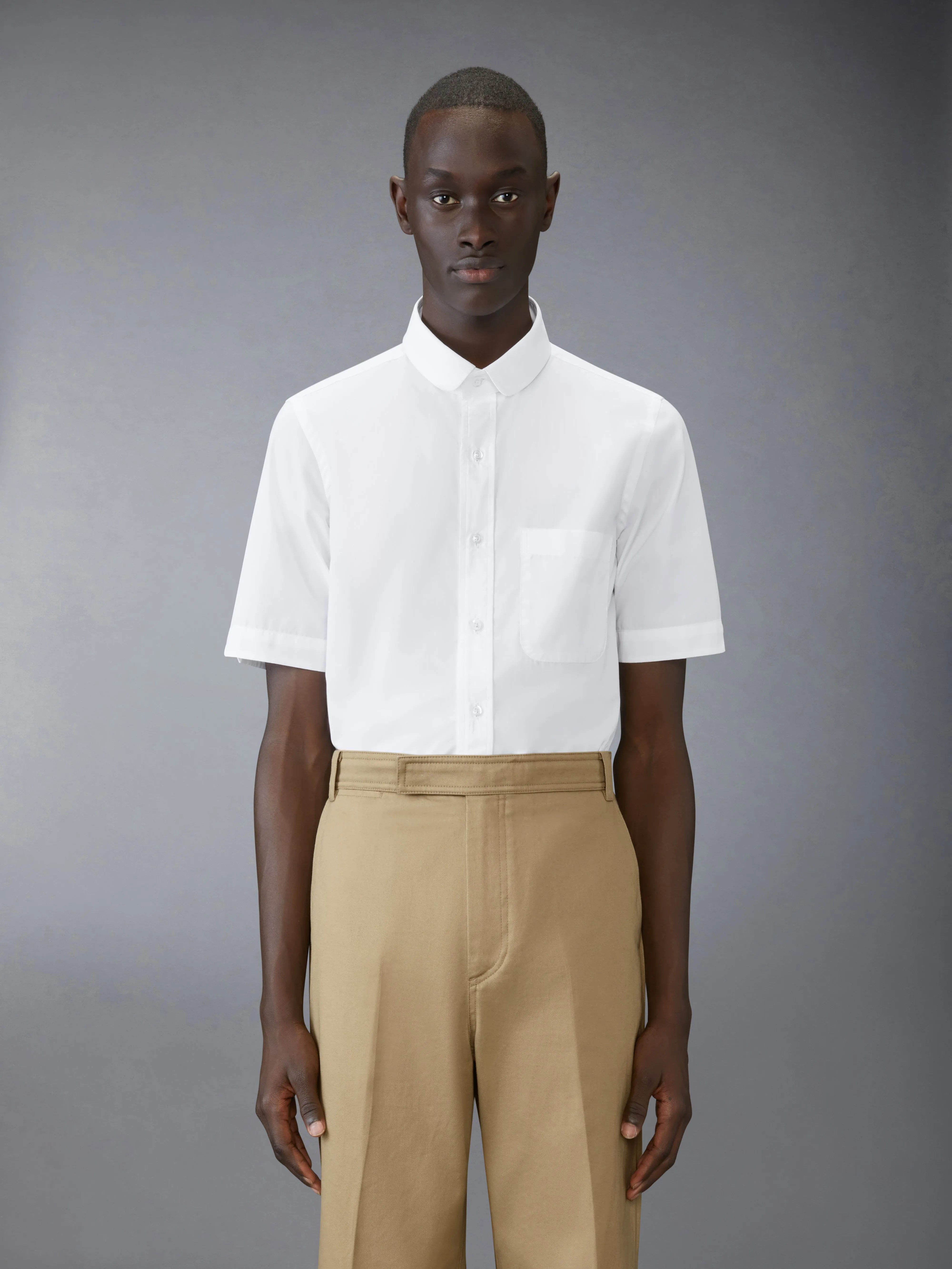 POPLIN ROUND COLLAR SHORT SLEEVE SHIRT sold by Thom Browne