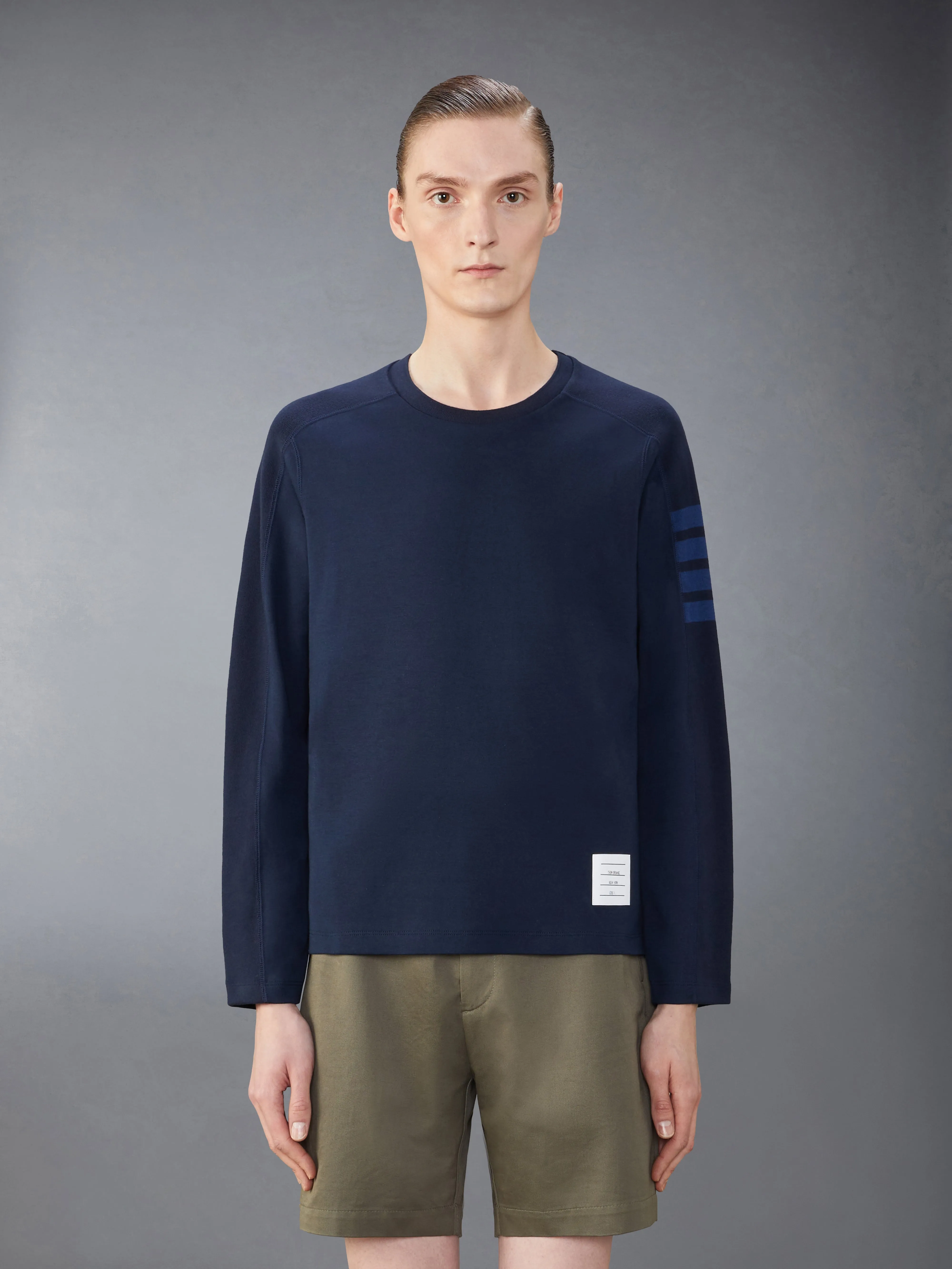 MILANO COTTON 4-BAR LONG SLEEVE TEE sold by Thom Browne